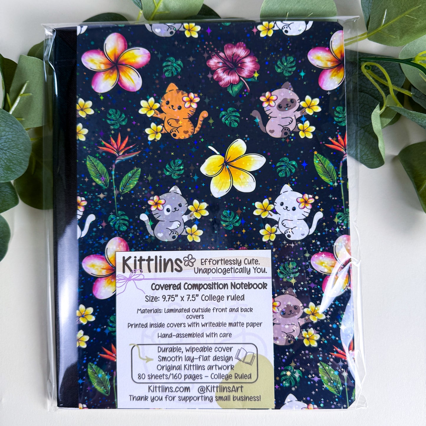 Tropical Cats Night Sky Holographic Notebook