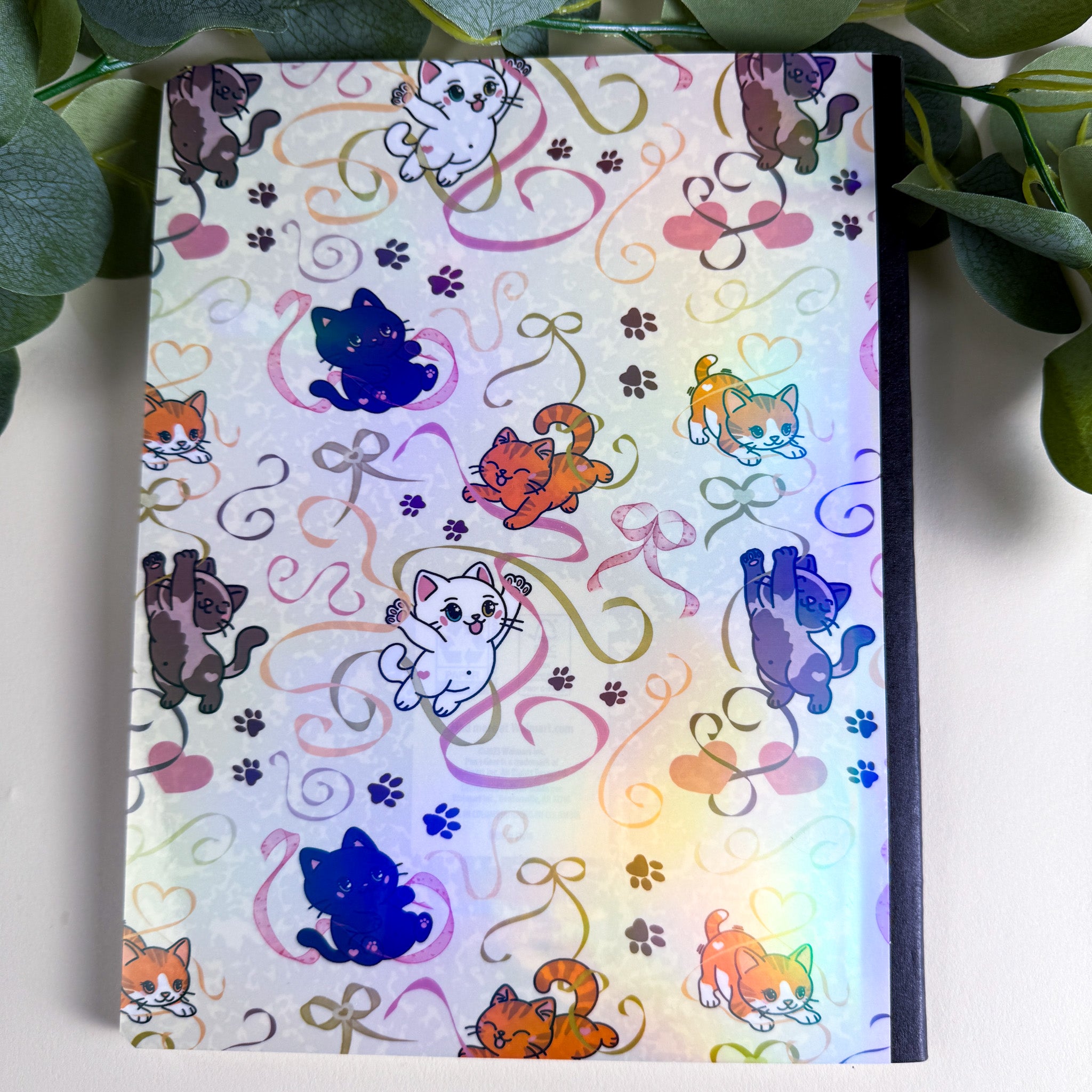 Ribbons and Pawprints Kittlins Notebook | Holographic Composition Notebook | 160 Pages | College Ruled
