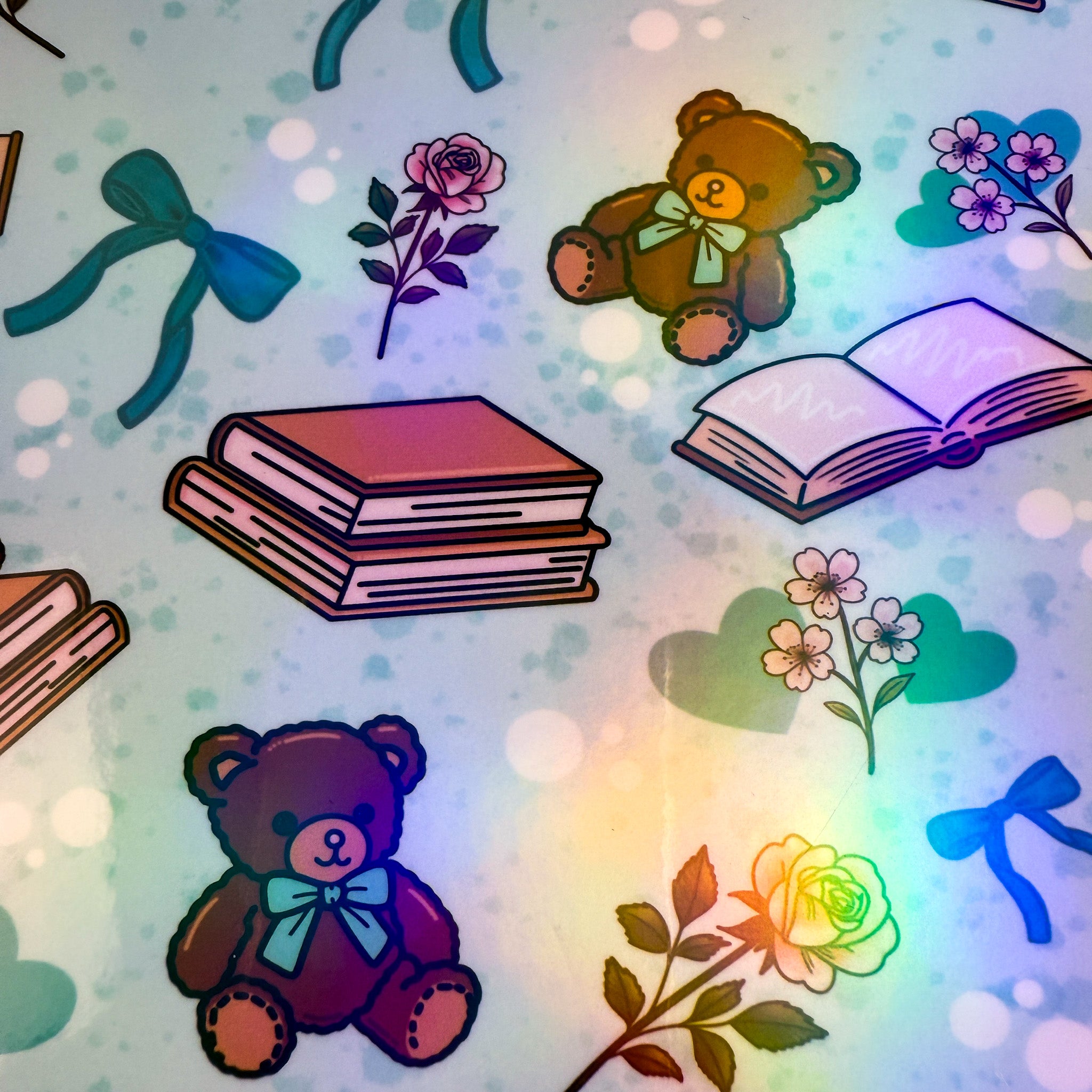 Mini Bears and Books Blue Notebook | Holographic Composition Notebook | 120 Pages | College Ruled
