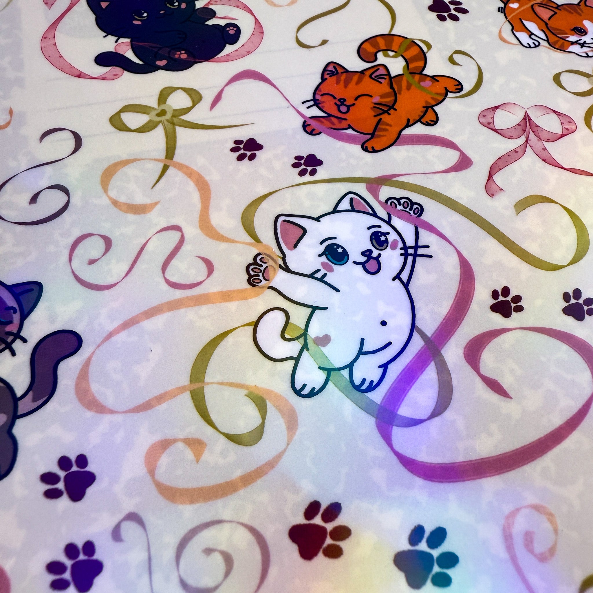 Ribbons and Pawprints Kittlins Notebook | Holographic Composition Notebook | 160 Pages | College Ruled