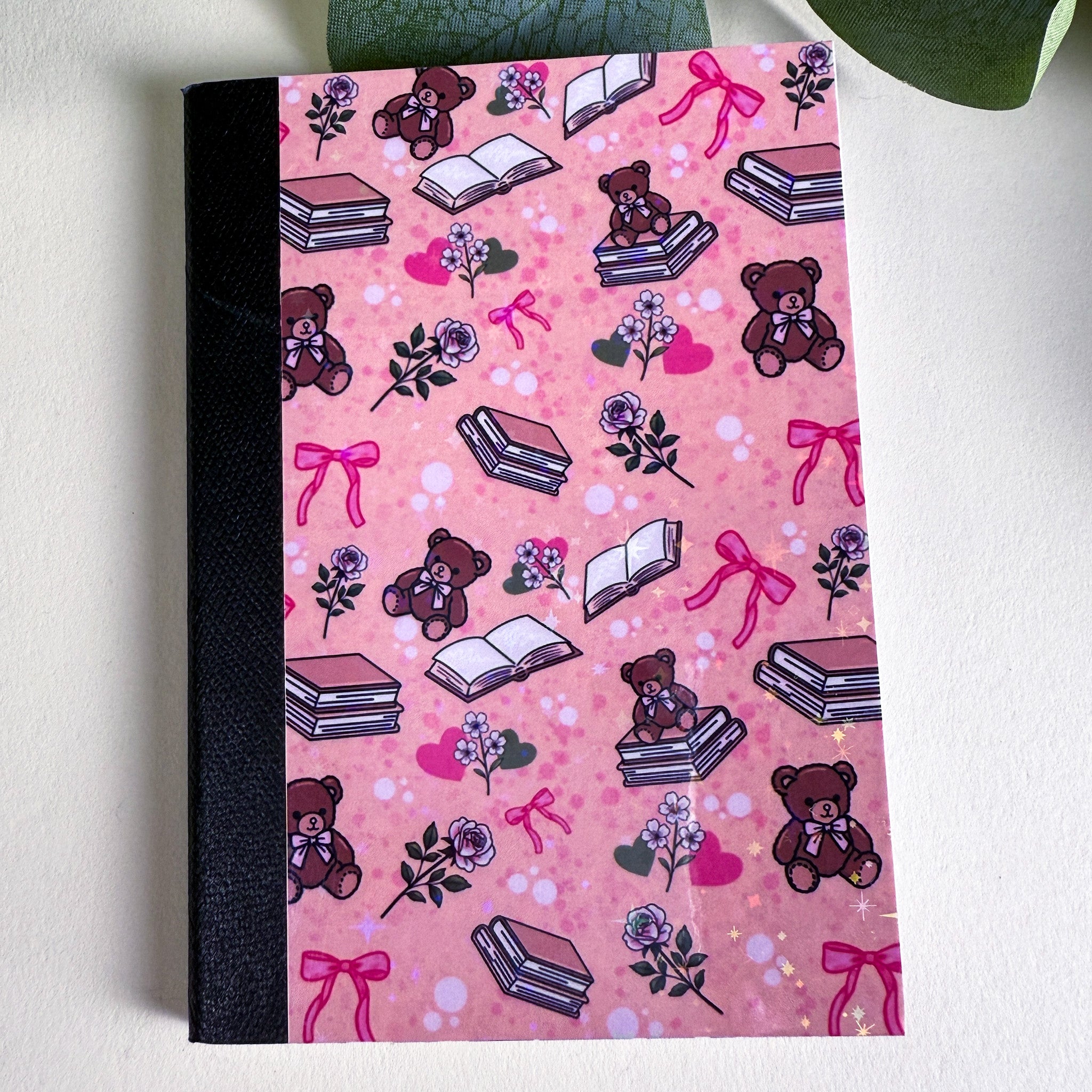 Mini Bears and Books Pink Notebook | Holographic Composition Notebook | 120 Pages | College Ruled