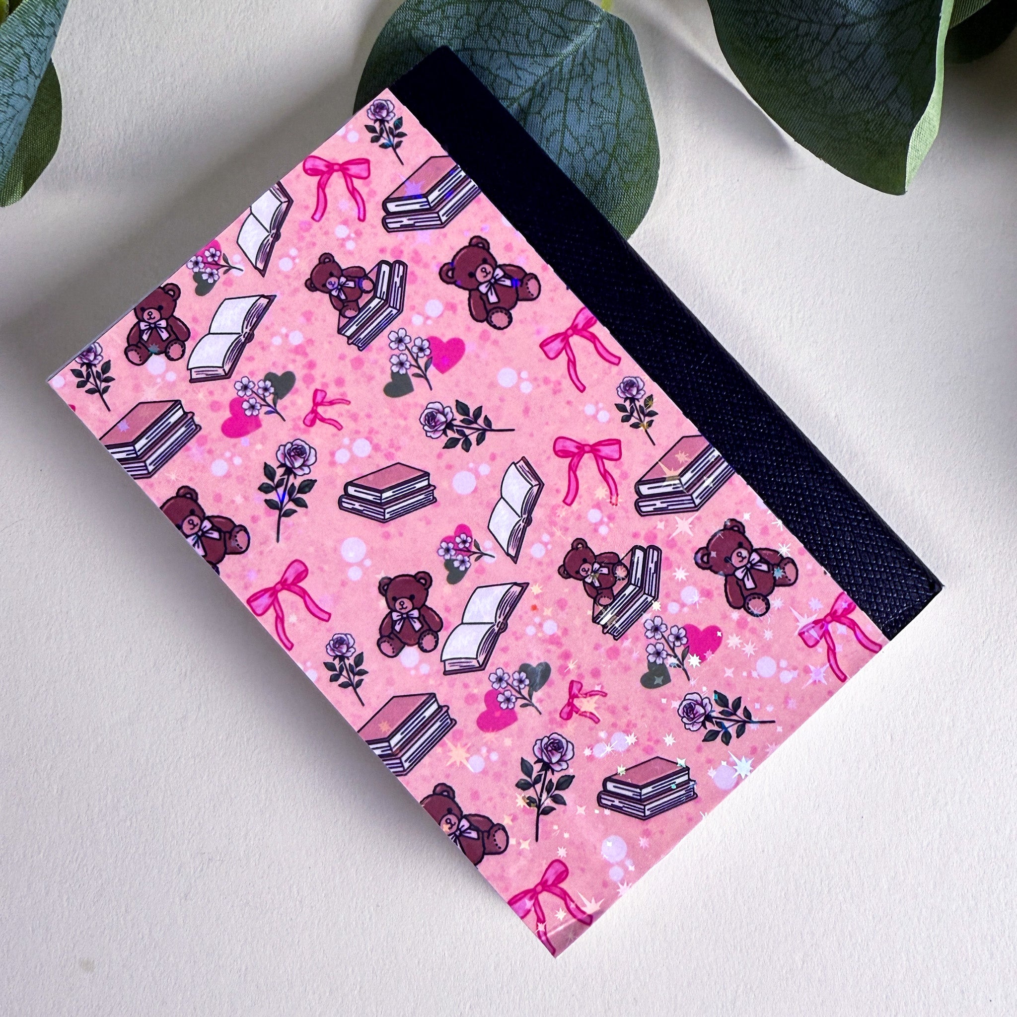 Mini Bears and Books Pink Notebook | Holographic Composition Notebook | 120 Pages | College Ruled