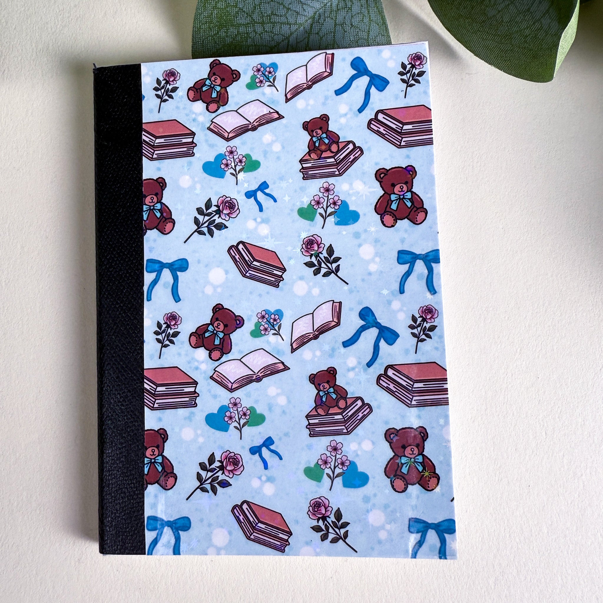 Mini Bears and Books Blue Notebook | Holographic Composition Notebook | 120 Pages | College Ruled