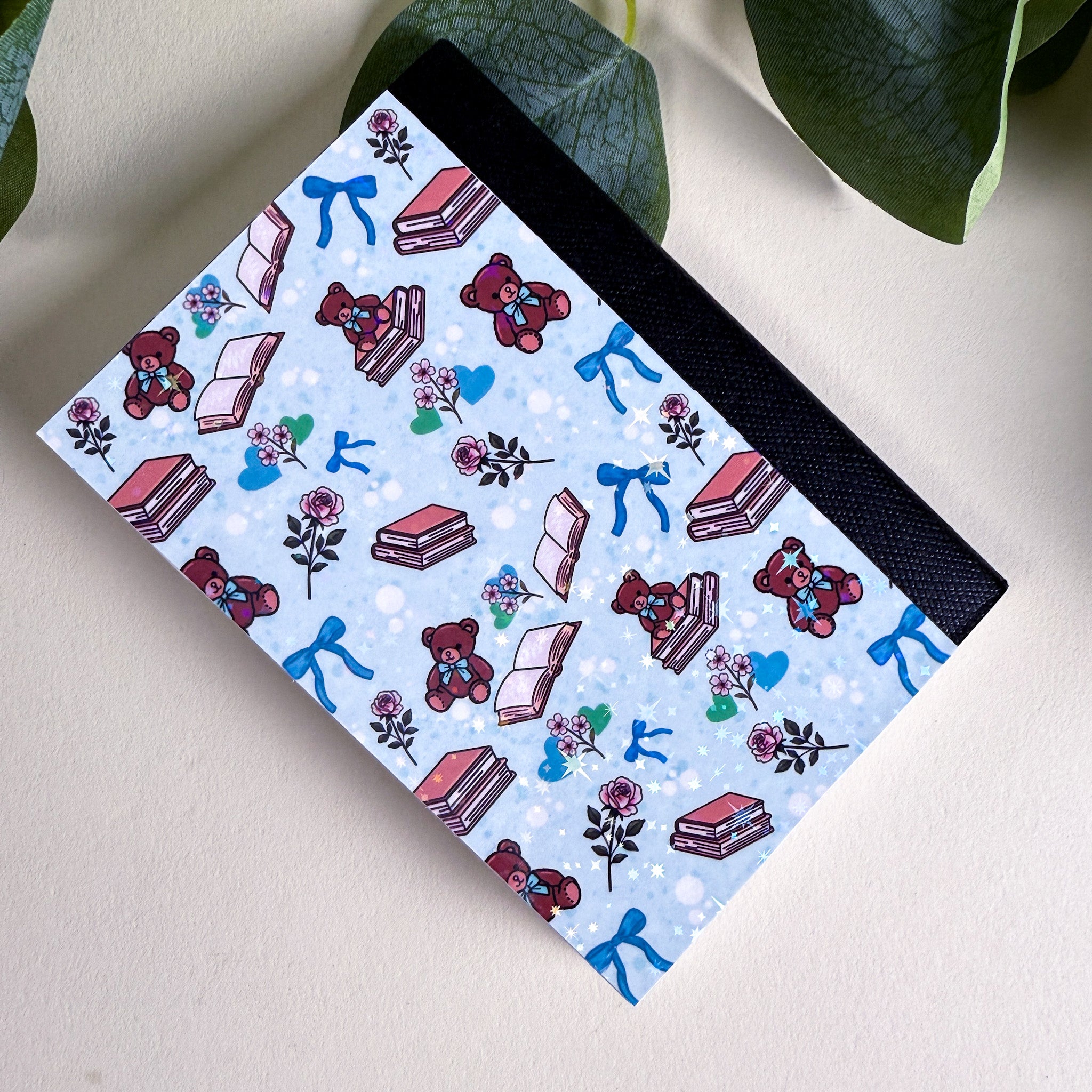 Mini Bears and Books Blue Notebook | Holographic Composition Notebook | 120 Pages | College Ruled