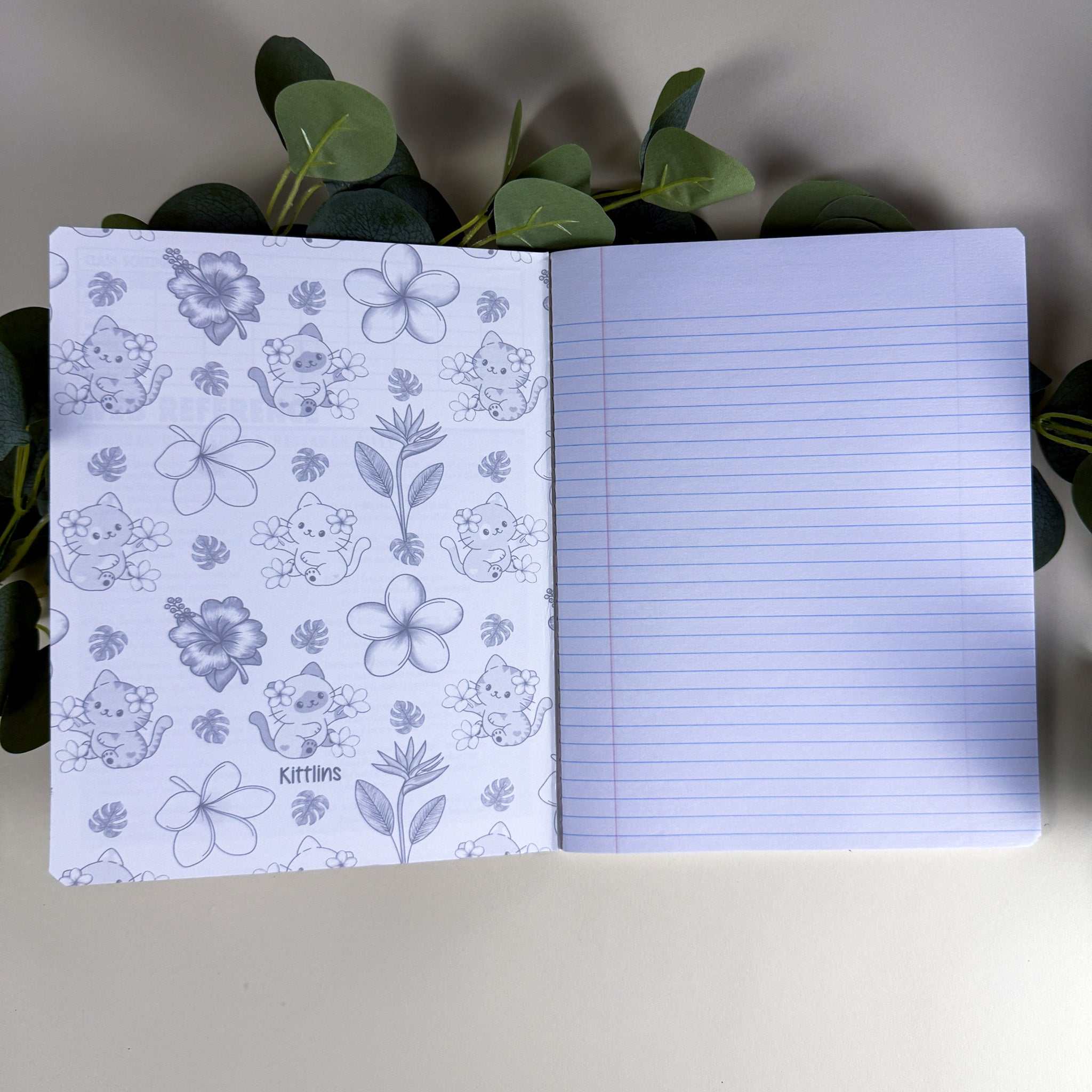 Tropical Cats and Flowers Night Sky Black Kittlins Notebook | Holographic Composition Notebook | 160 Pages | College Ruled