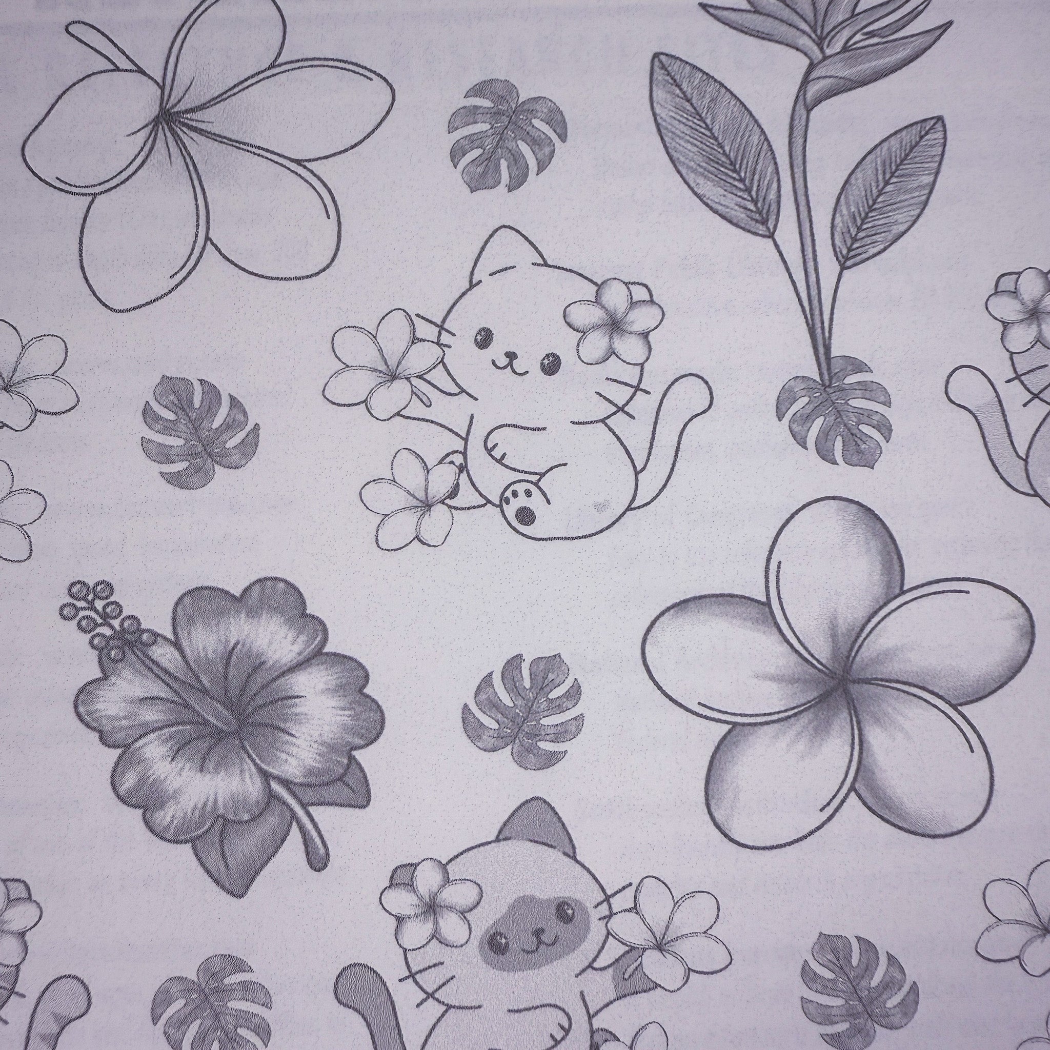 Tropical Cats and Flowers Night Sky Black Kittlins Notebook | Holographic Composition Notebook | 160 Pages | College Ruled