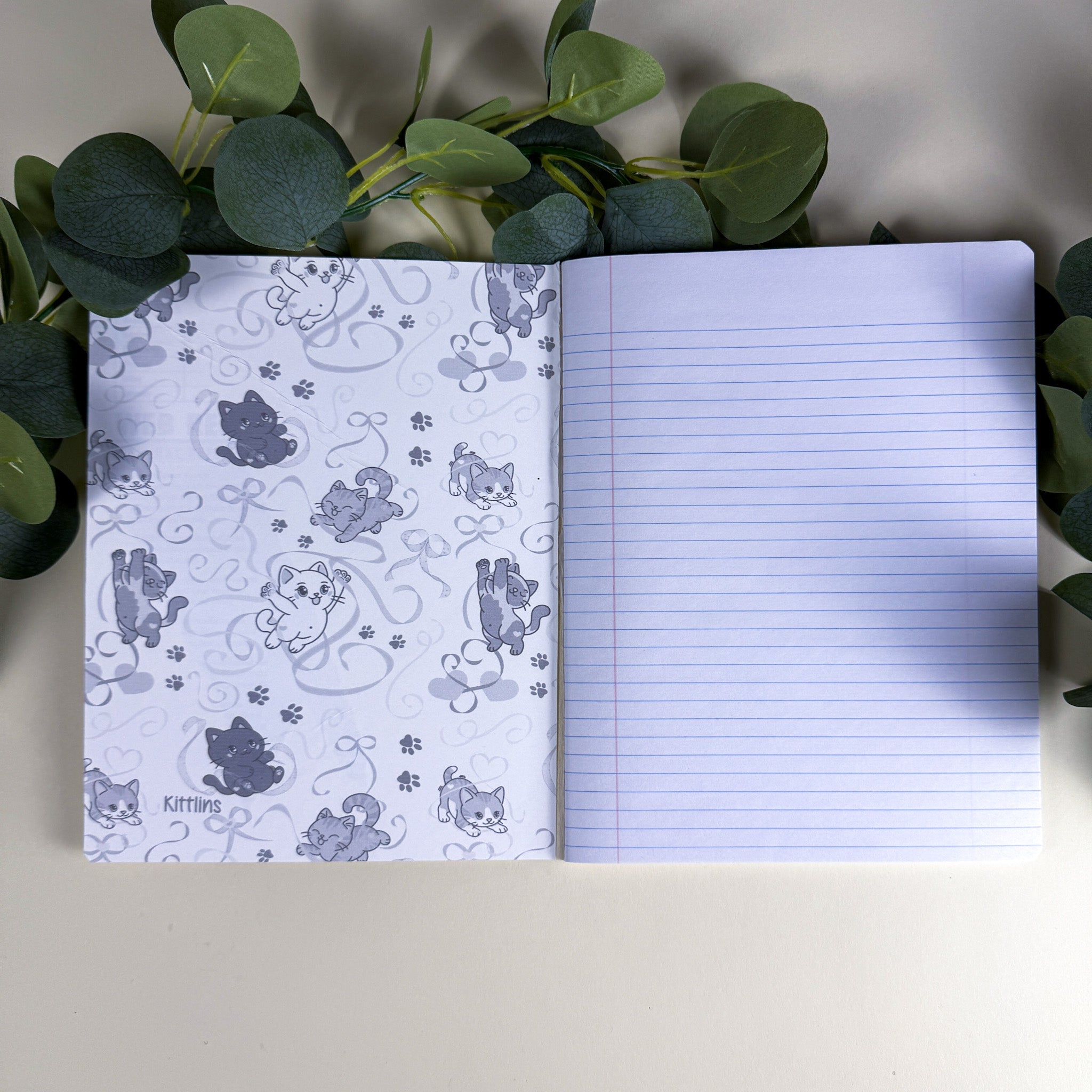 Ribbons and Pawprints Kittlins Notebook | Holographic Composition Notebook | 160 Pages | College Ruled