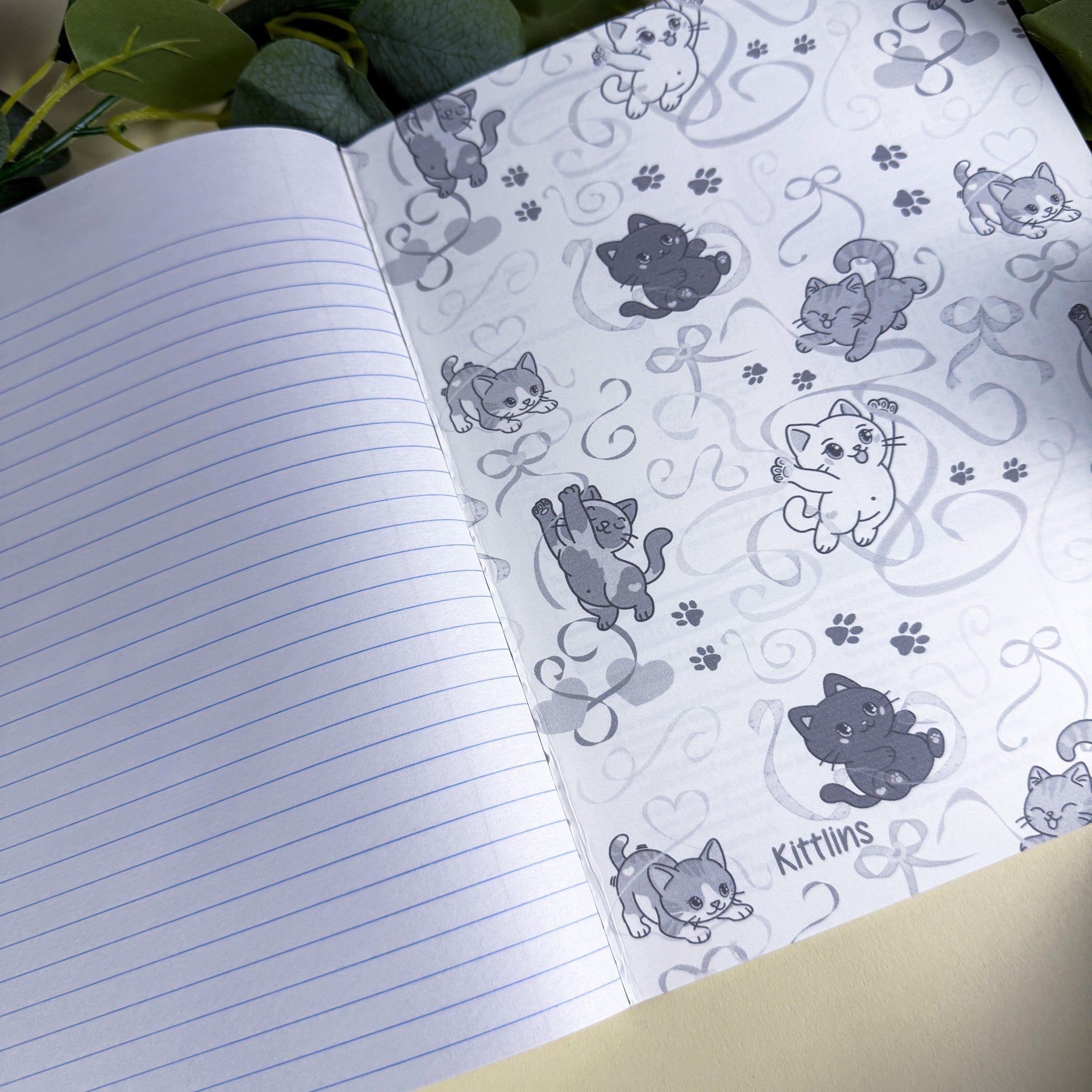 Ribbons and Pawprints Kittlins Notebook | Holographic Composition Notebook | 160 Pages | College Ruled