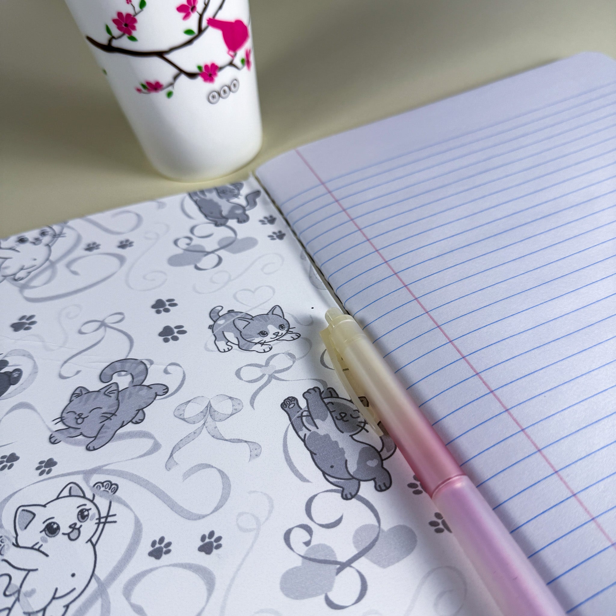 Ribbons and Pawprints Kittlins Notebook | Holographic Composition Notebook | 160 Pages | College Ruled