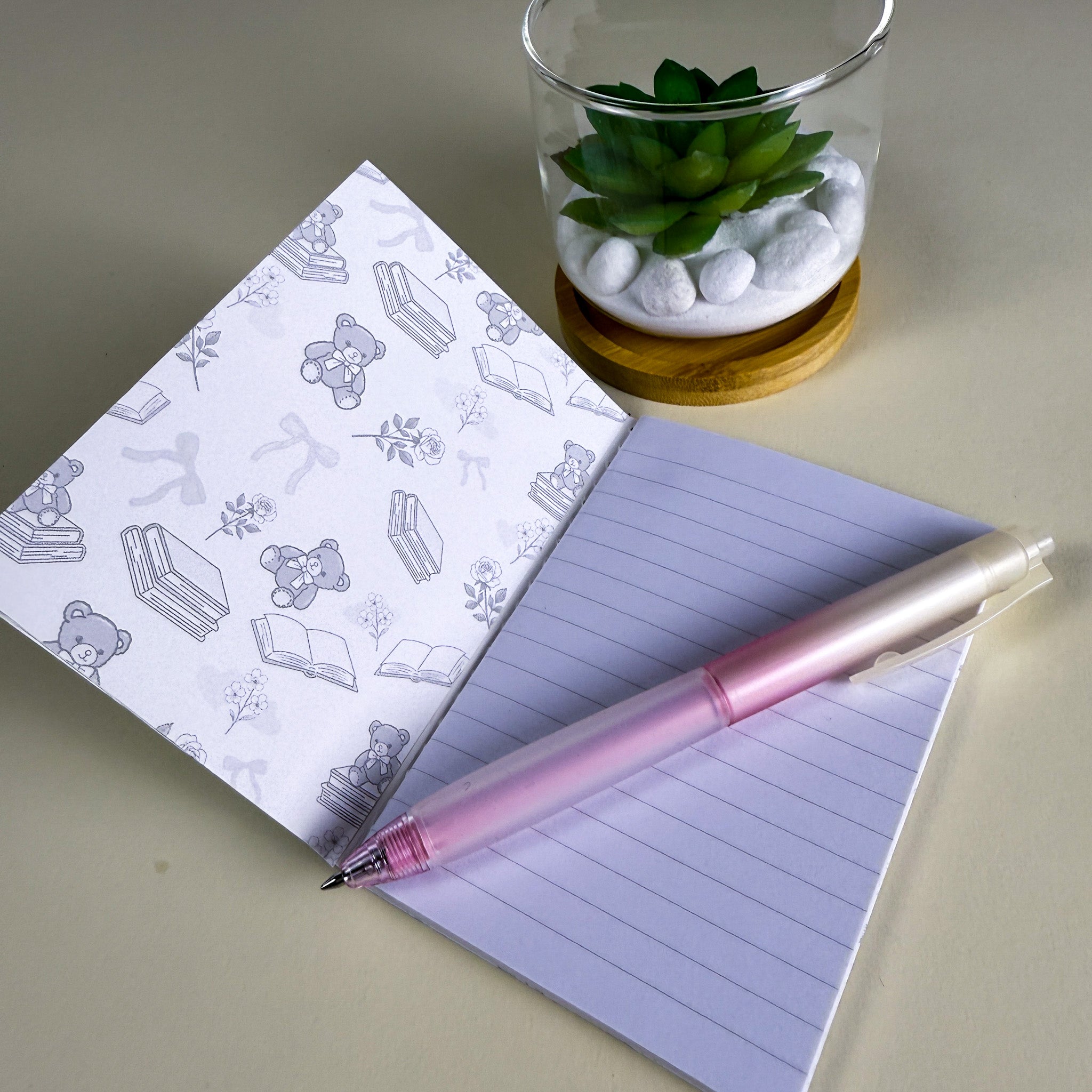 Mini Bears and Books Pink Notebook | Holographic Composition Notebook | 120 Pages | College Ruled