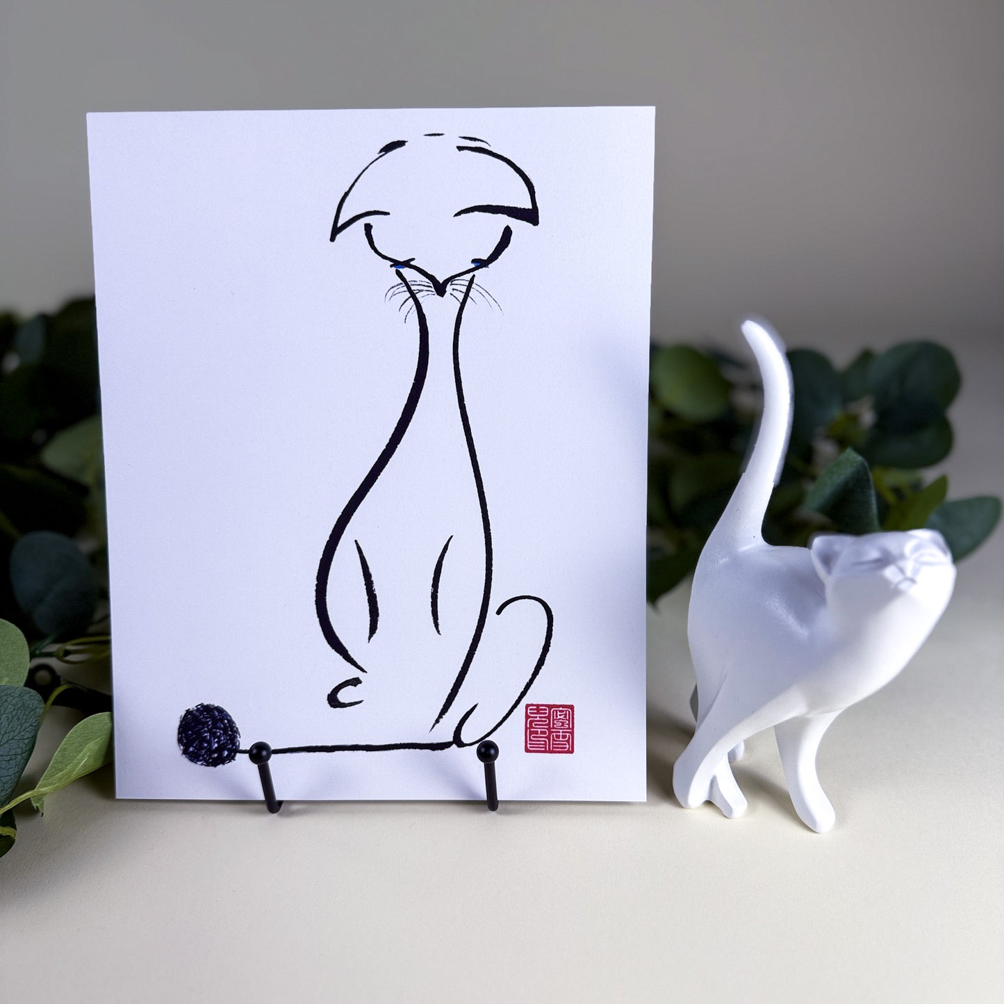 Maybe or Maybe Not Sumi-e Cat & Yarn Art Print