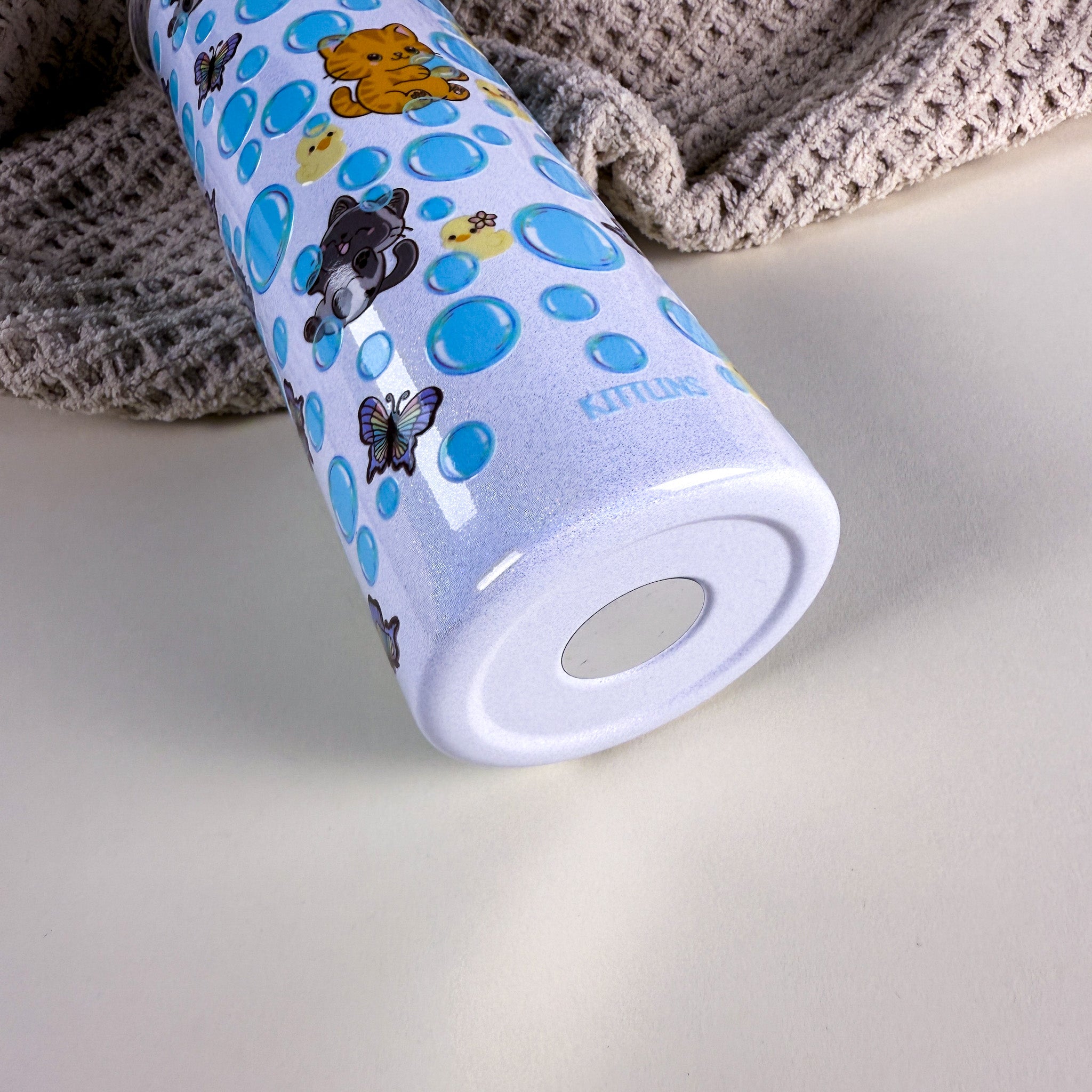 Bubble Cat Tumbler | 20 oz White Holographic Stainless Steel | Kittlins Drinkware