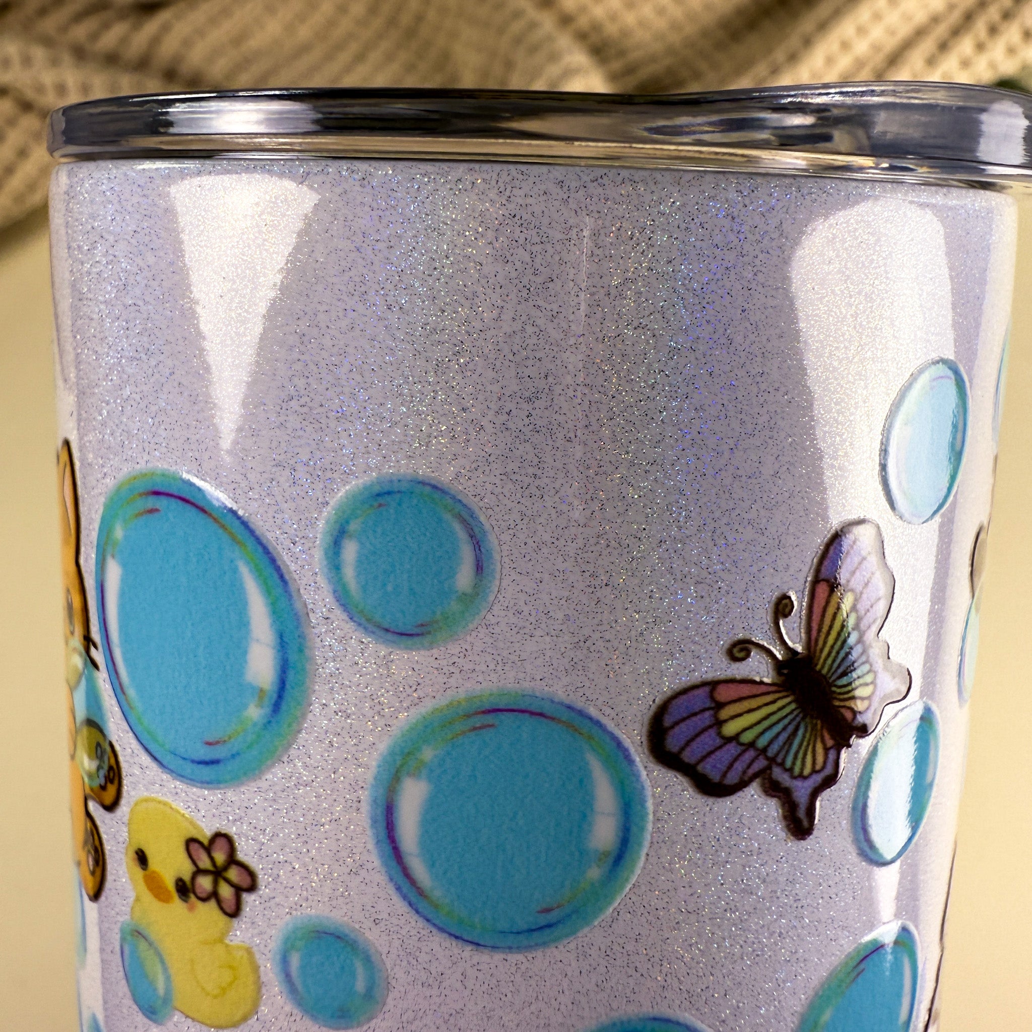 Bubble Cat Tumbler | 20 oz White Holographic Stainless Steel | Kittlins Drinkware