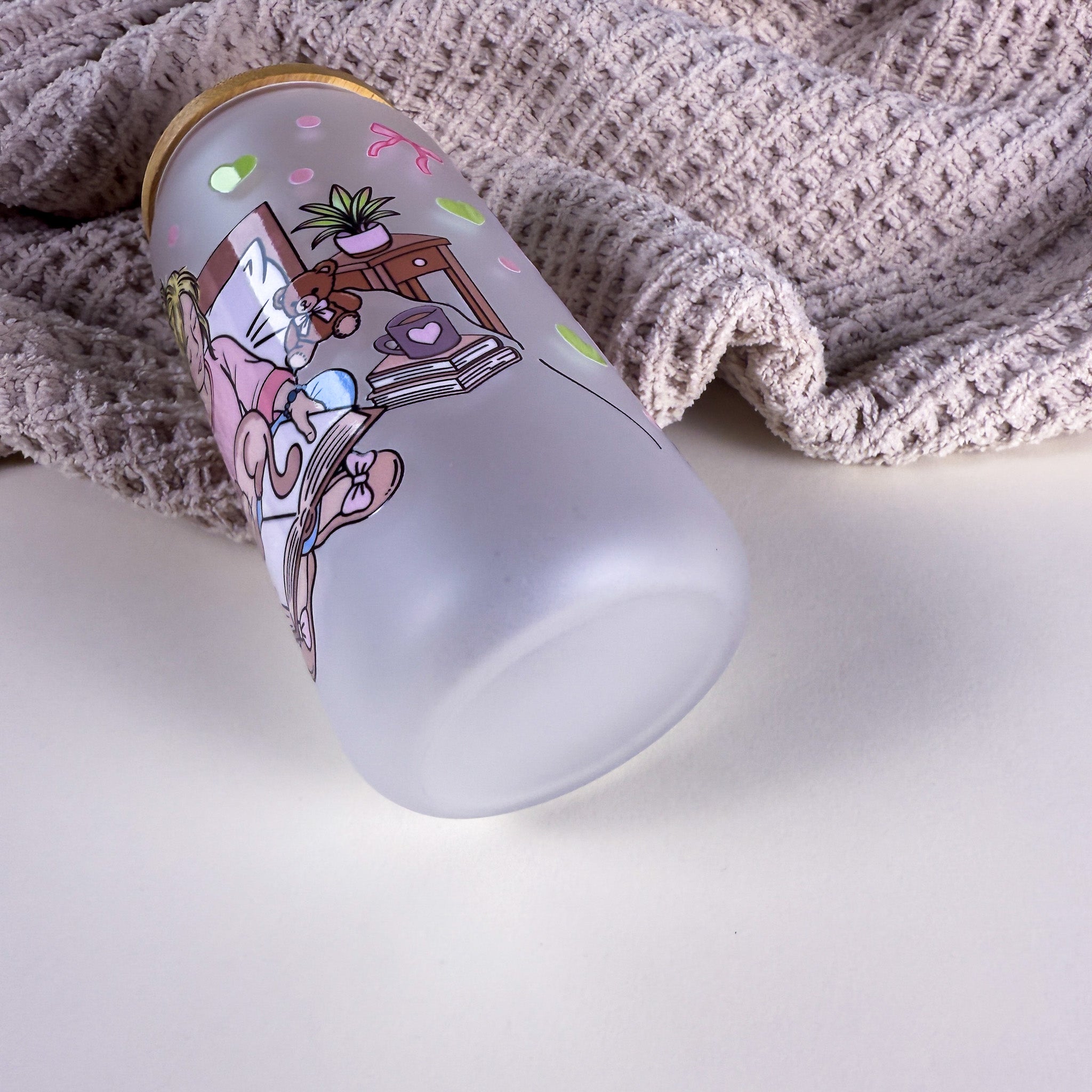 Cozy is my Vibe 16 oz Frosted Glass Can Drinkware | Book Lover Cup |Kittlins