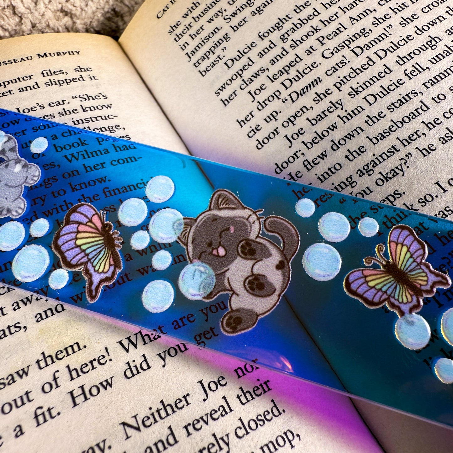 Bubbles, Butterflies & Cats Iridescent Acrylic Bookmark