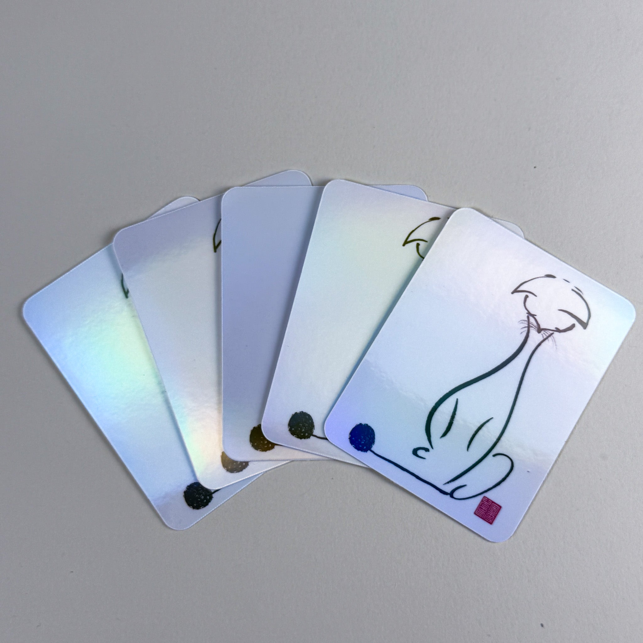 Sumi-e Brush Cat and Yarn - Maybe or Maybe Not - Vinyl Sticker | 3 inch | Soft Rainbow Holographic