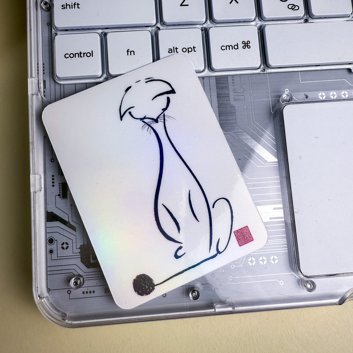 Sumi-e Cat & Yarn Vinyl Holographic Sticker