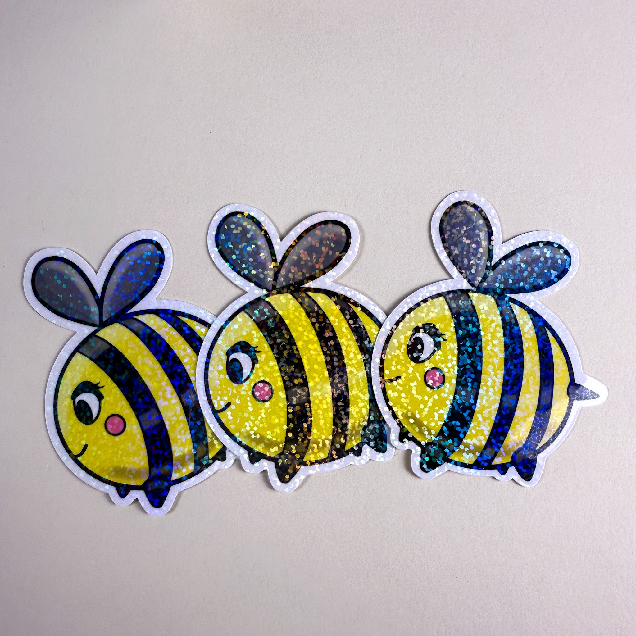 Cute Bee Vinyl Sticker - 3 inch | Waterproof, Handmade Kittlins Sticker | Glossy & Holographic