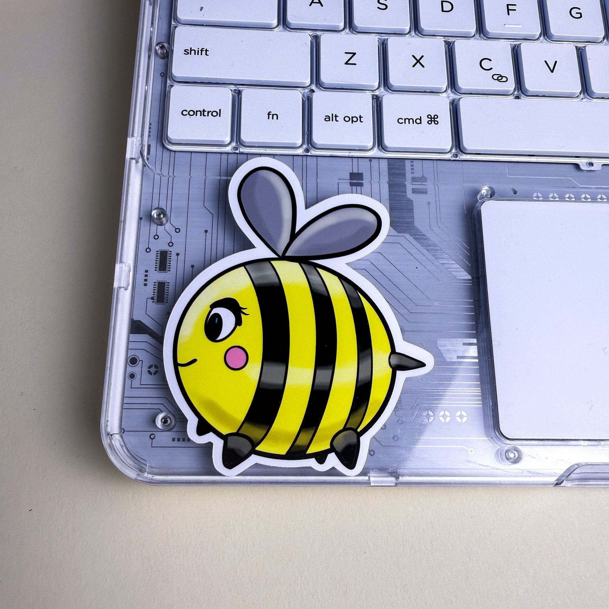 Cute Bee Vinyl Sticker - 3 inch | Waterproof, Handmade Kittlins Sticker | Glossy & Holographic