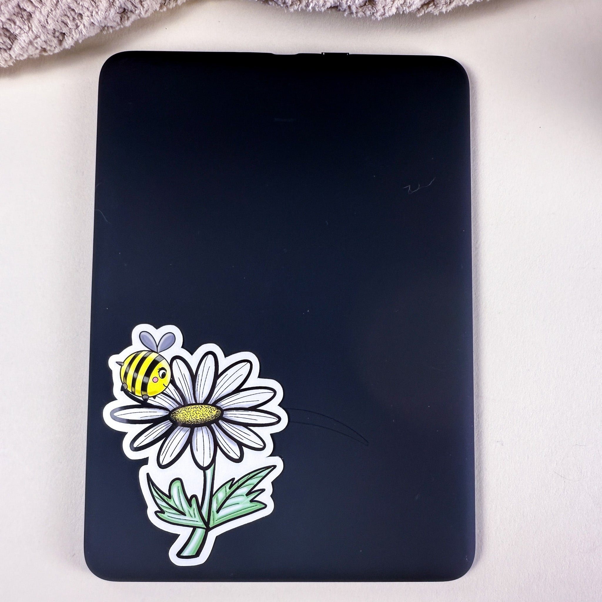 Cute Bee & Daisy Vinyl Sticker - 3 inch | Waterproof Floral Bee Sticker | Glossy & Holographic