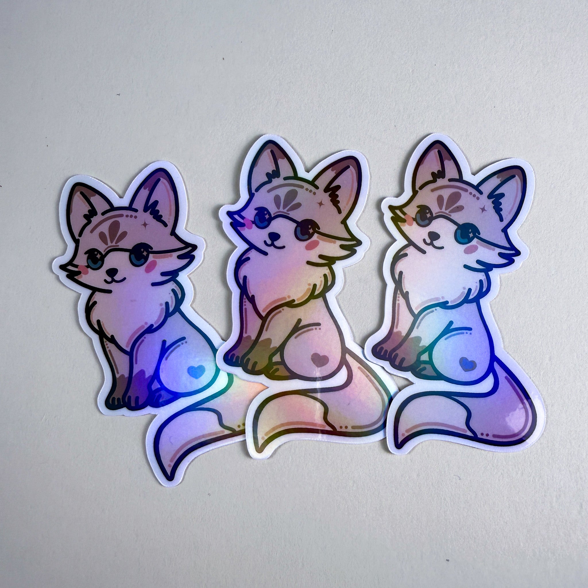 White Fox Kittlin Vinyl Sticker | 3 inch | Soft Rainbow Holographic