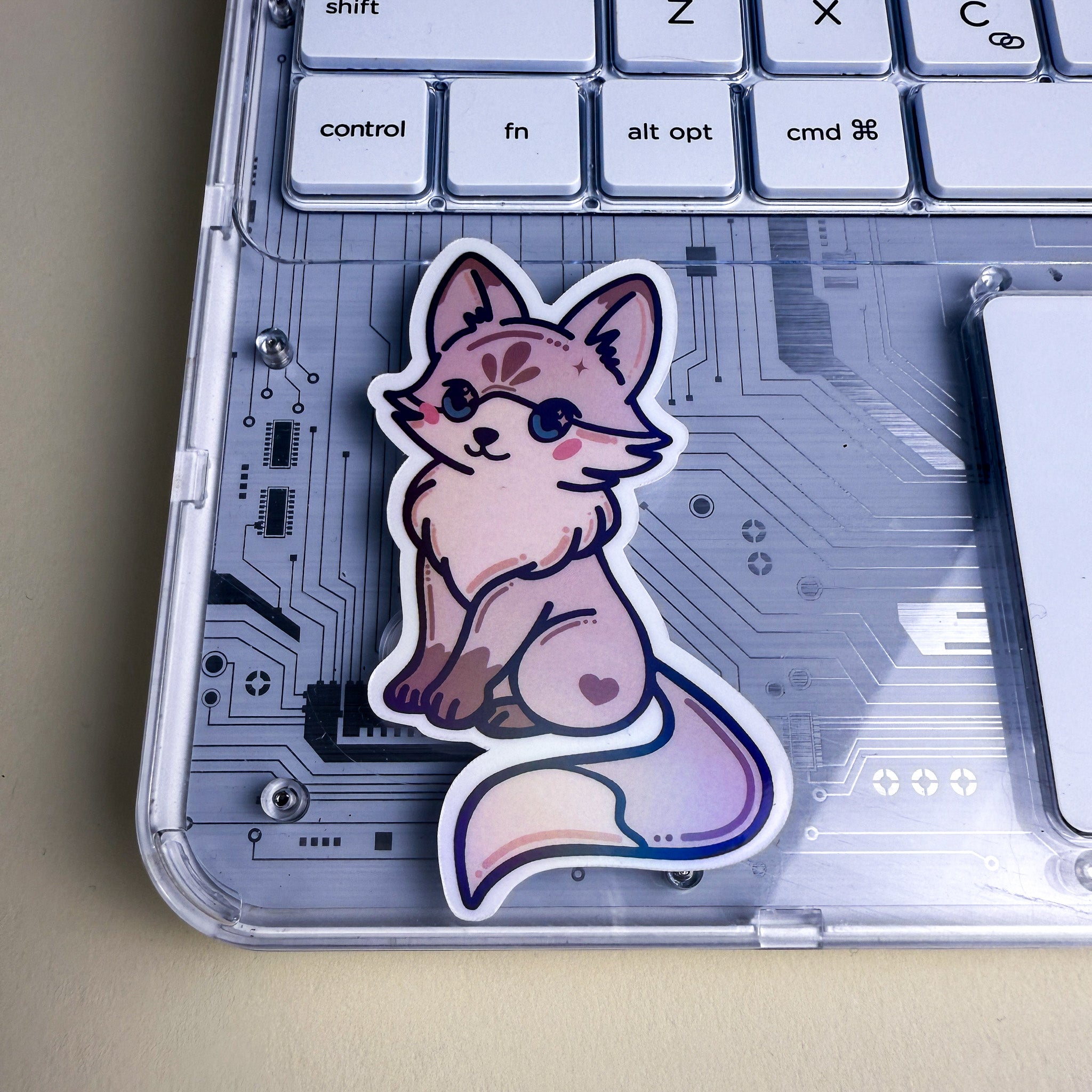 White Fox Kittlin Vinyl Sticker | 3 inch | Soft Rainbow Holographic