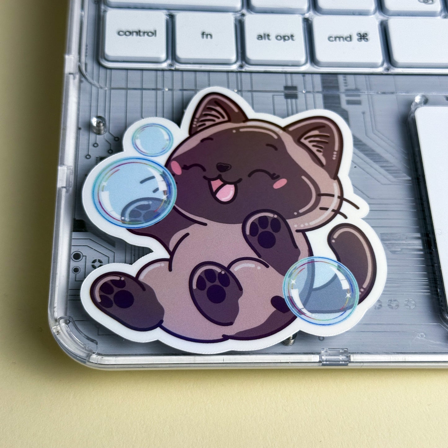 Siamese Bubble Bath Cat Vinyl Holographic Sticker