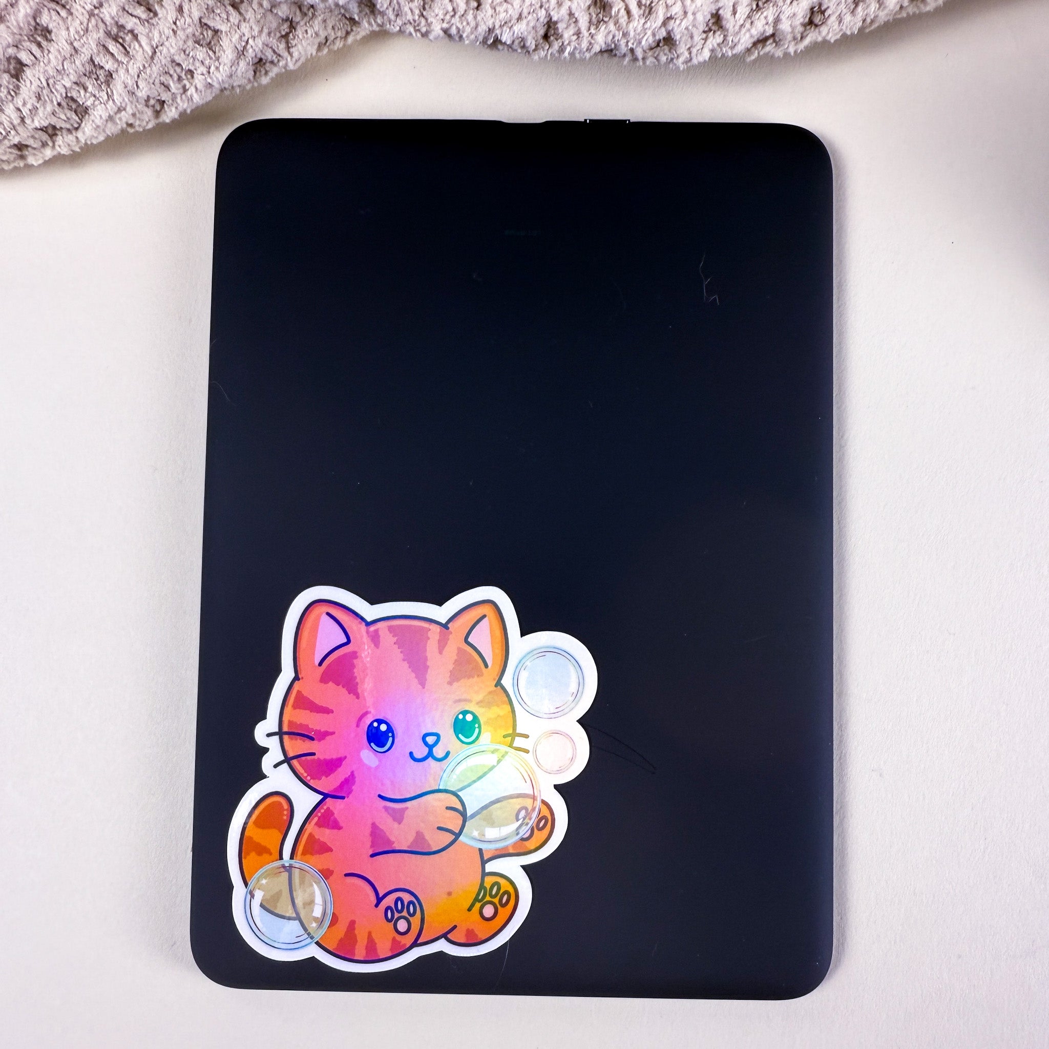 Orange Bubble Bath Kittlin Vinyl Sticker | 3 inch | Soft Rainbow Holographic