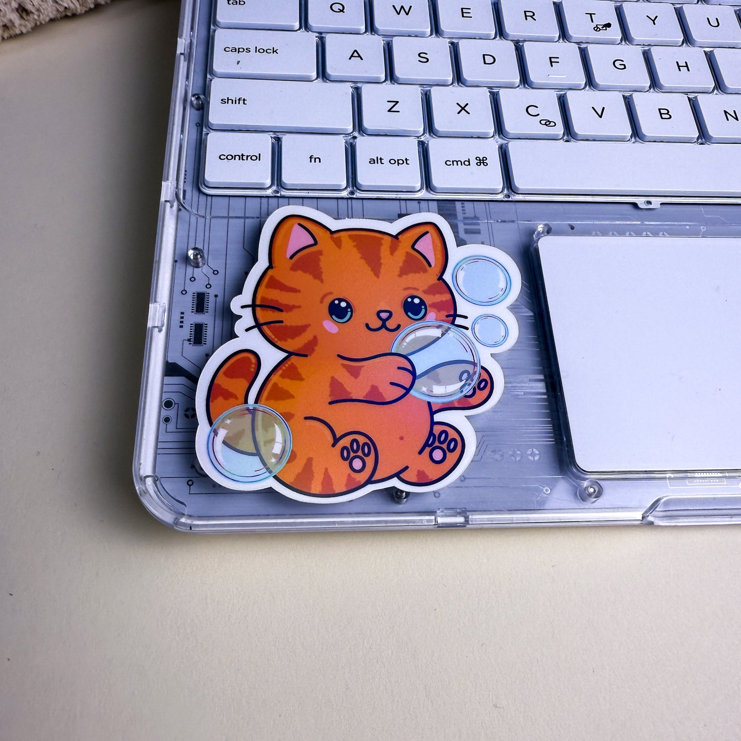 Orange Bubble Bath Cat Vinyl Holographic Sticker