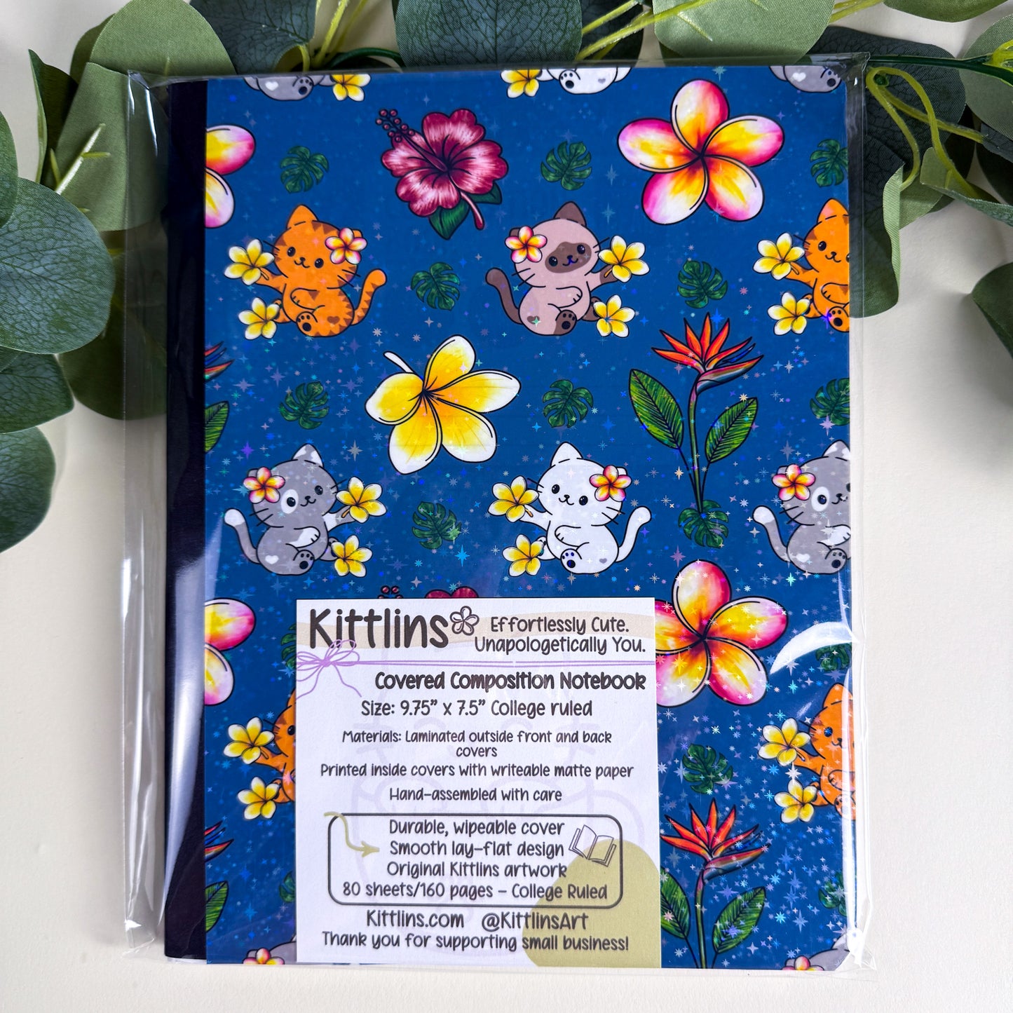 Tropical Cats Blue Sky Holographic Notebook