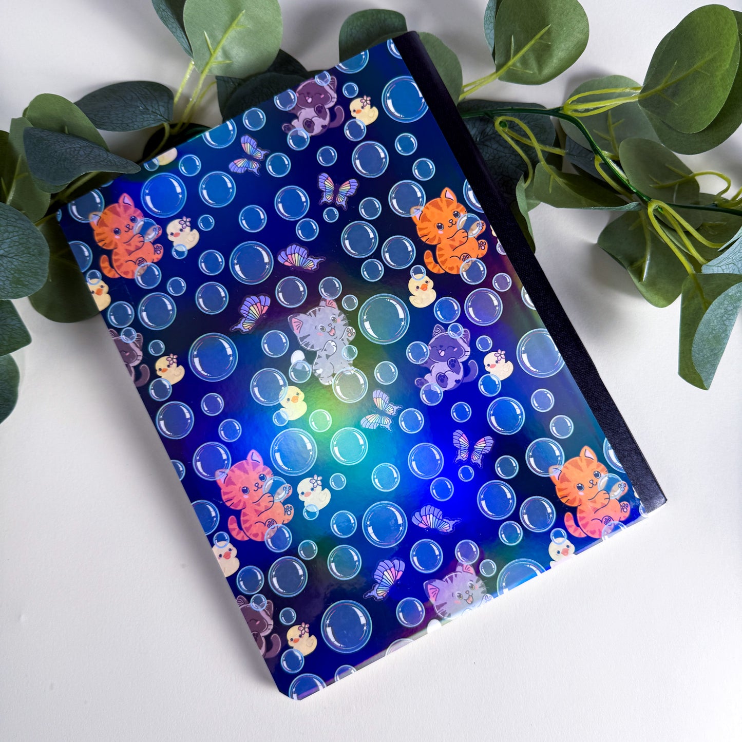Bubbles, Butterflies & Cats Holographic Notebook