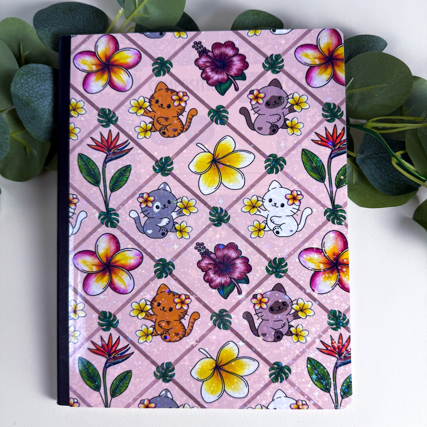 Tropical Cats Pink Paradise Holographic Notebook