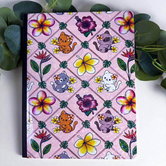 Tropical Cats Pink Paradise Holographic Notebook