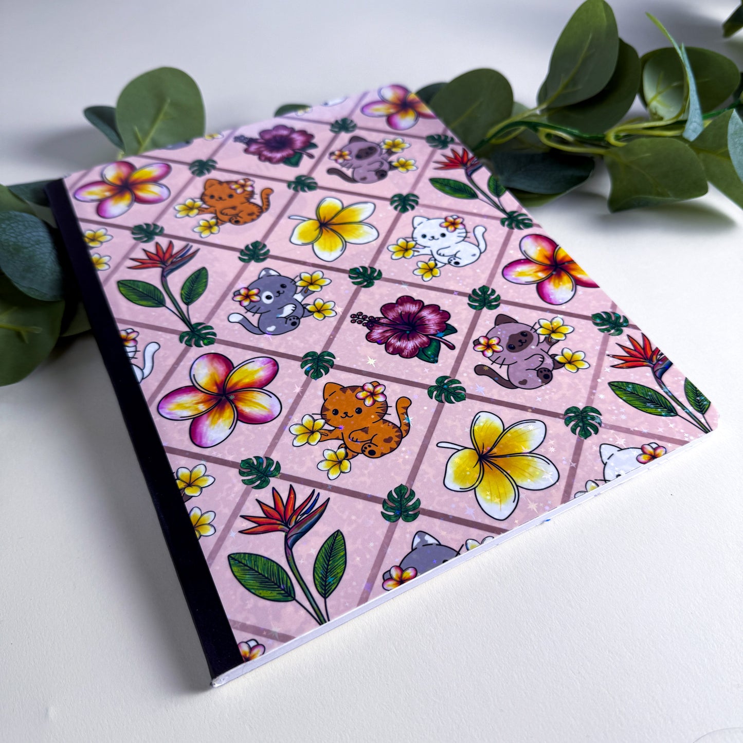 Tropical Cats Pink Paradise Holographic Notebook