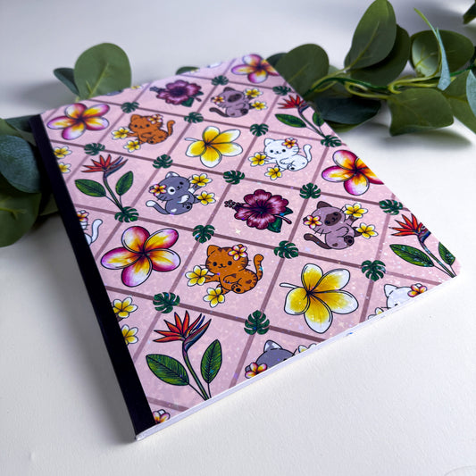 Tropical Cats Pink Paradise Holographic Notebook