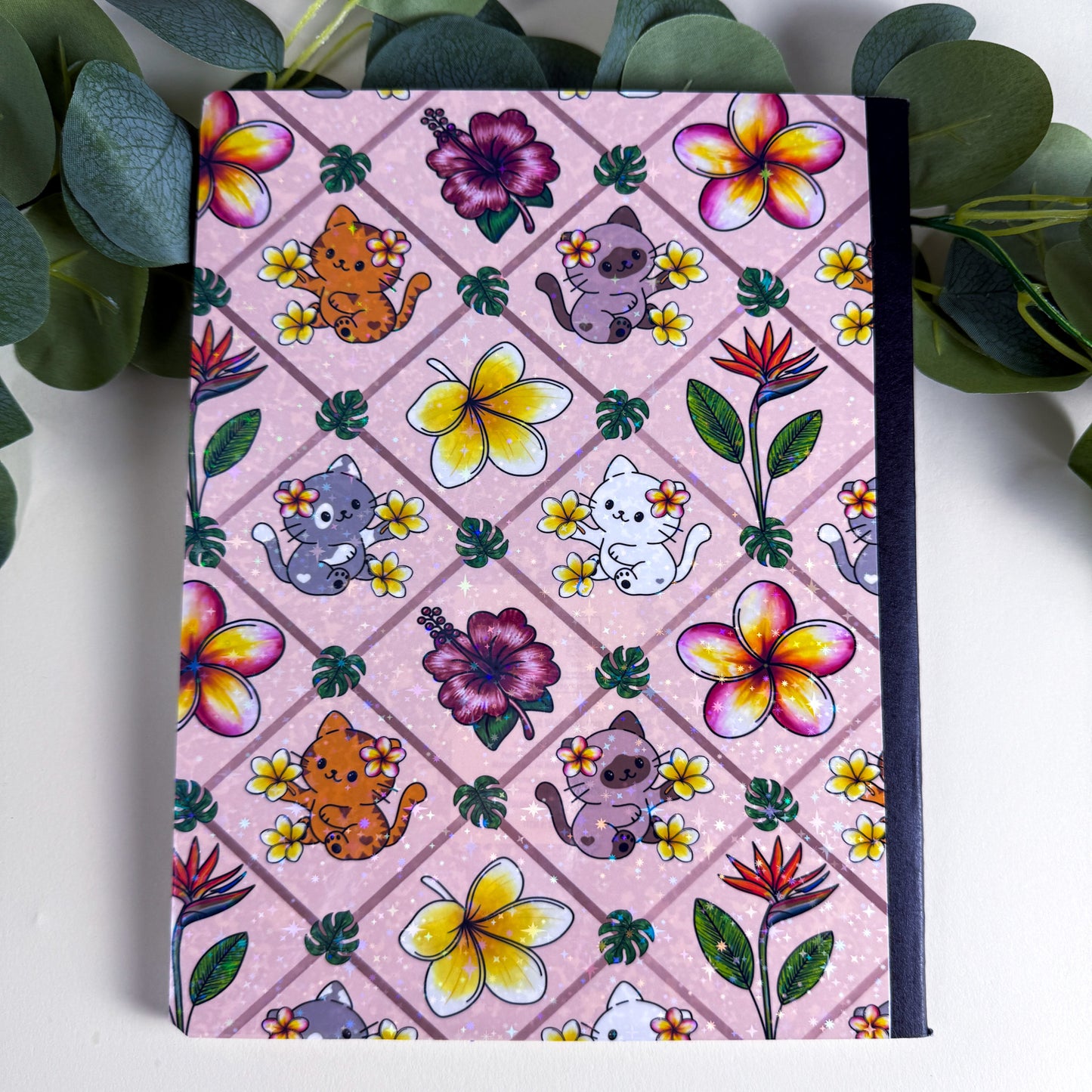 Tropical Cats Pink Paradise Holographic Notebook