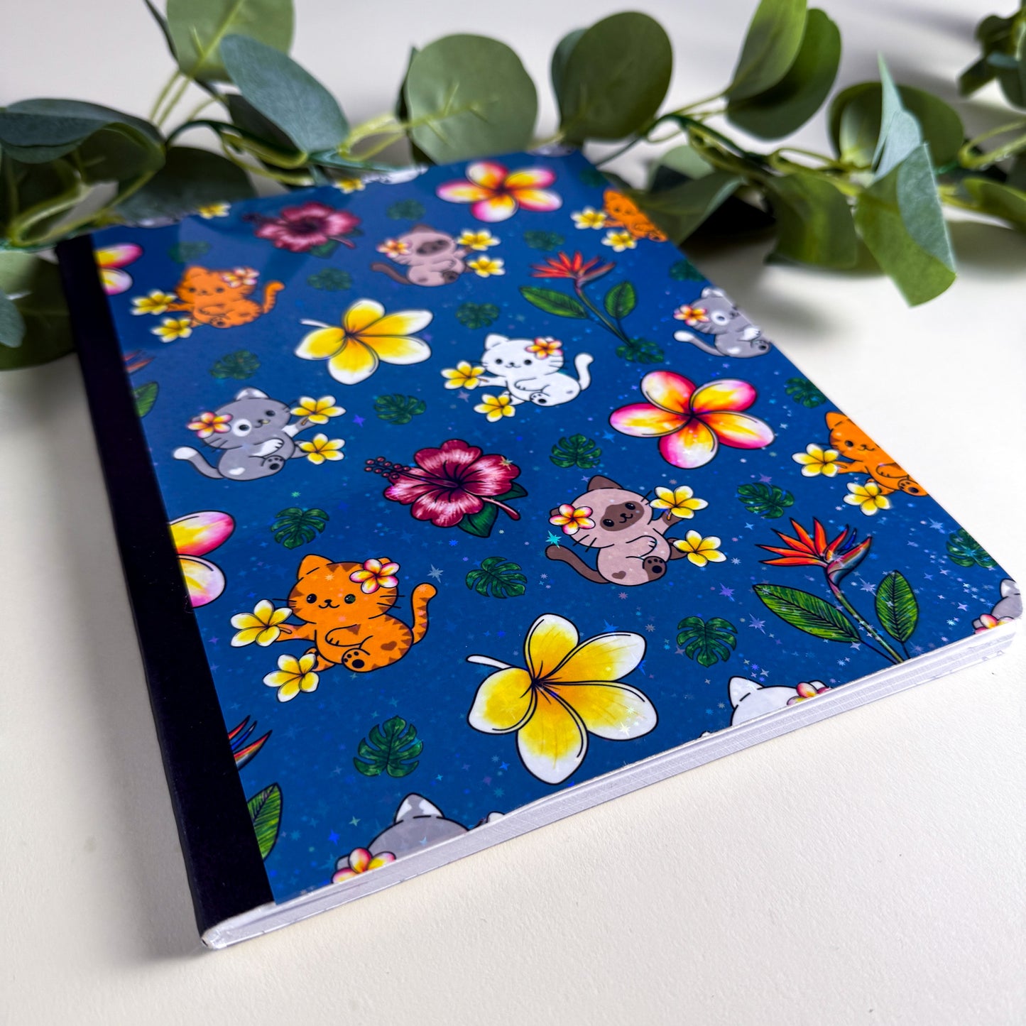 Tropical Cats Blue Sky Holographic Notebook