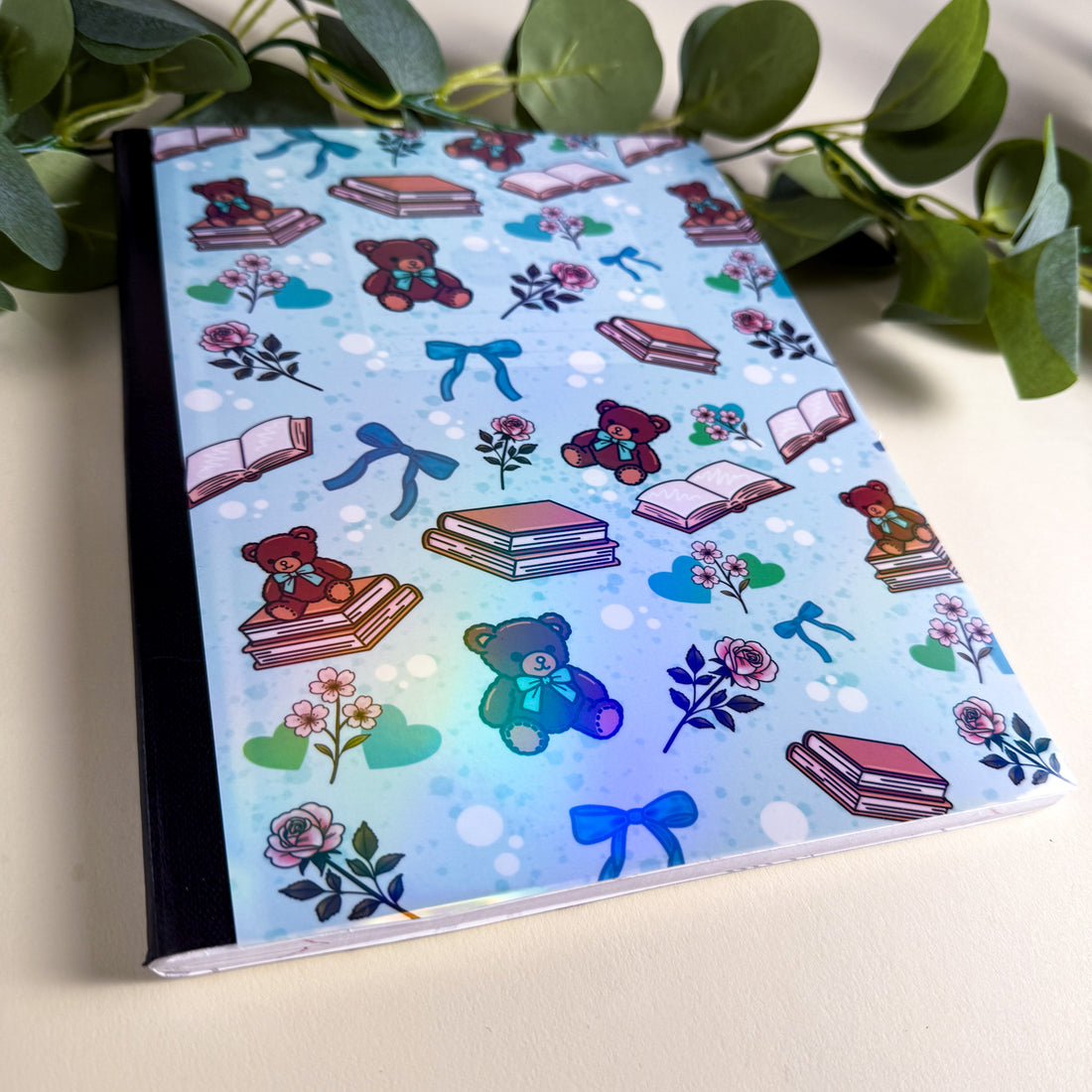 Bears and Books Blue Notebook | Holographic Composition Notebook | 160 Pages | College Ruled