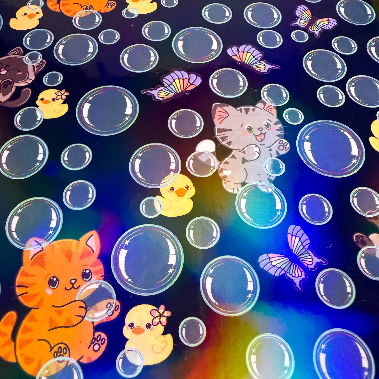 Bubbles, Butterflies & Cats Holographic Notebook