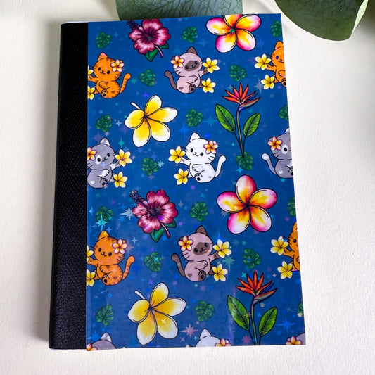 Mini Tropical Cats Dark Blue Notebook