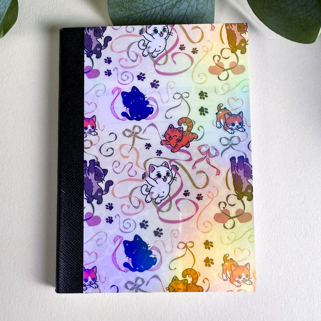 Mini Ribbons and Pawprints Kittlins Notebook | Holographic Composition Notebook | 120 Pages | College Ruled