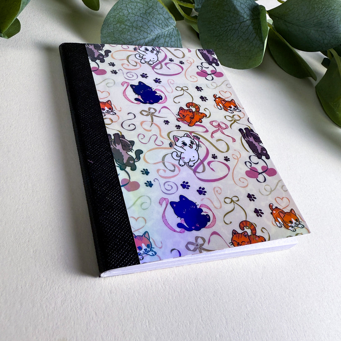 Mini Ribbons and Pawprints Kittlins Notebook | Holographic Composition Notebook | 120 Pages | College Ruled
