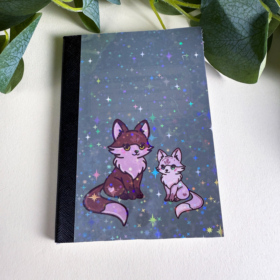Mini Fox Pair Woodland Kittlins Notebook | Holographic Composition Notebook | 120 Pages | College Ruled