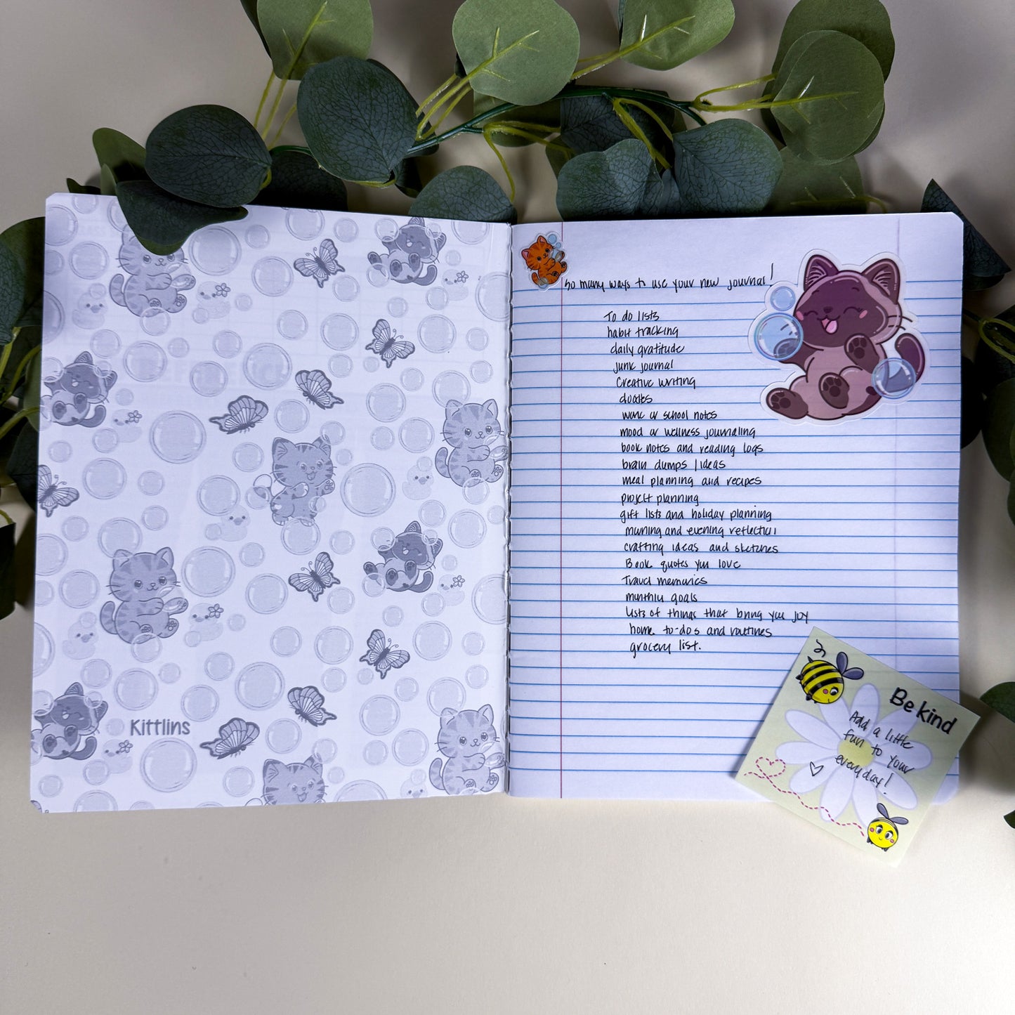 Bubbles, Butterflies & Cats Holographic Notebook