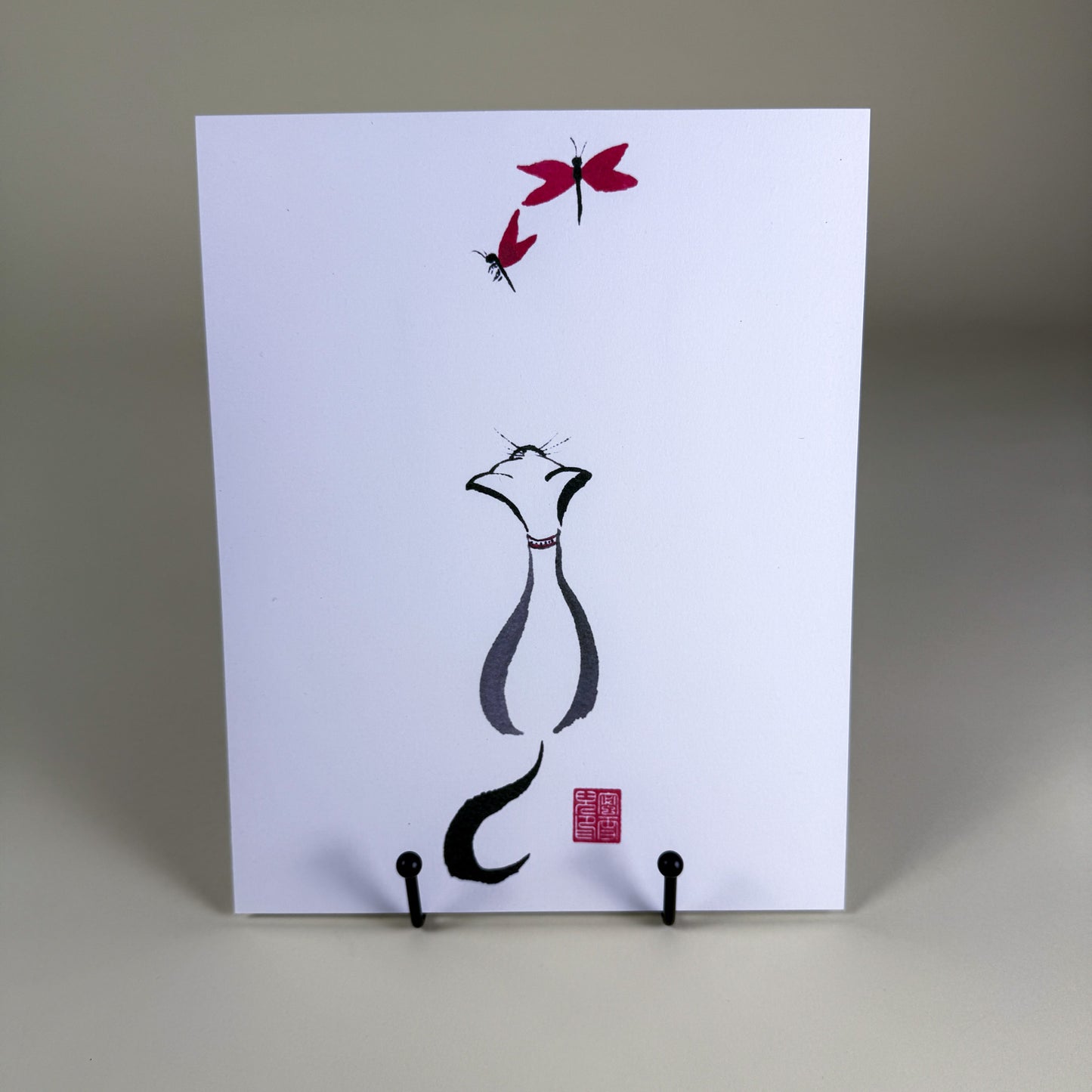 Alohi's Wonder Sumi-e Cat & Dragonfly Art Print