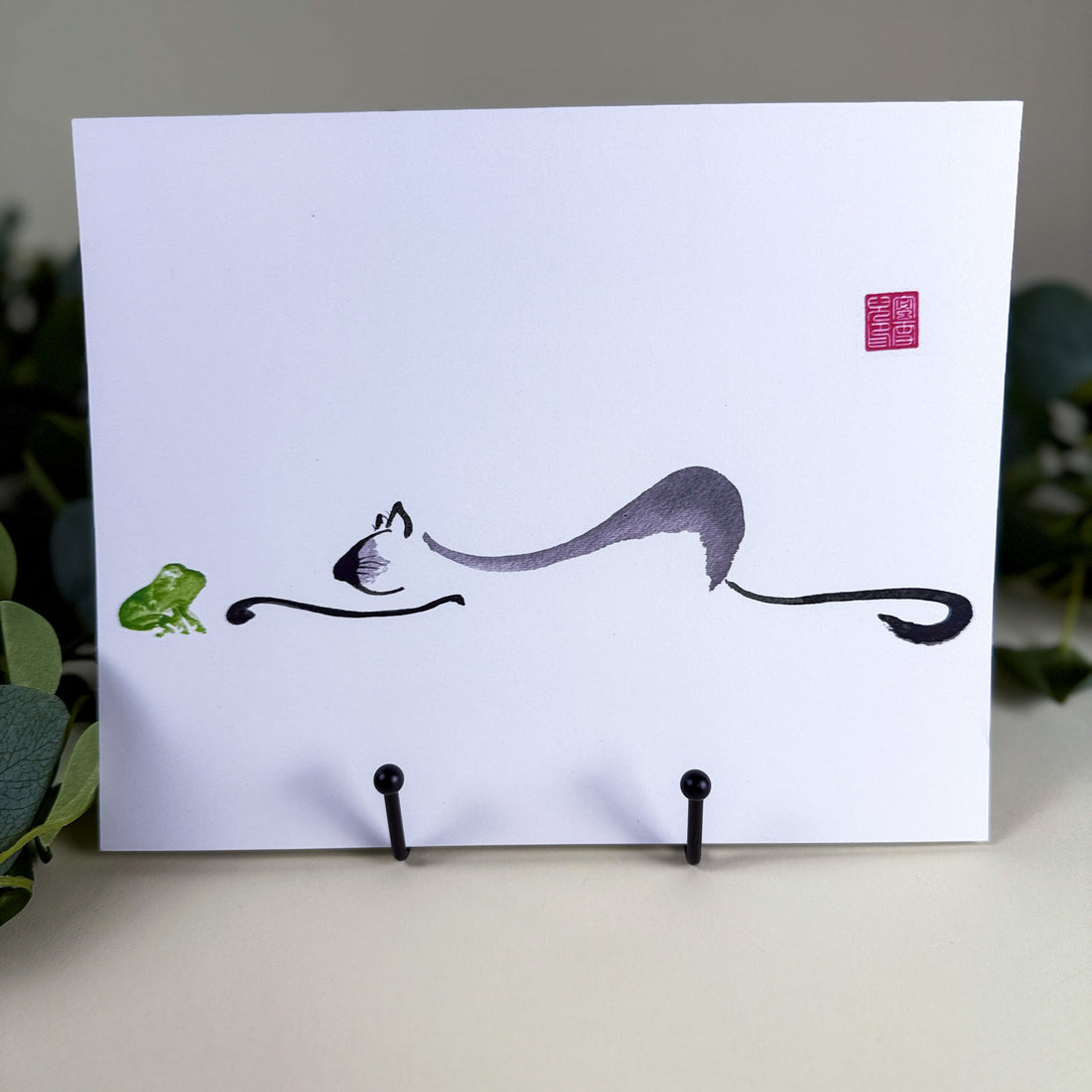 Sumi-e Brush Frog Kiss Kittlin Cat Print| 8" x 10" | Serene Ink Painting