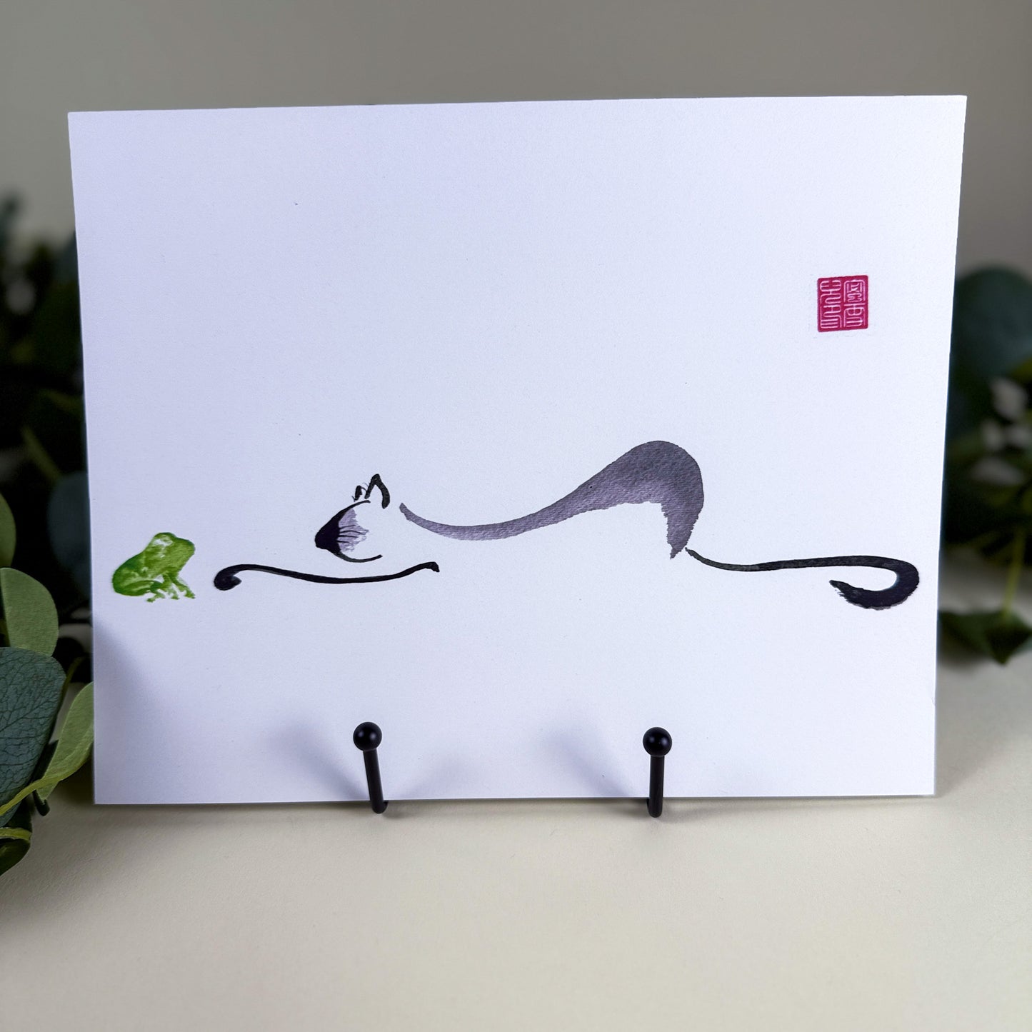 Frog Kiss Sumi-e Cat & Frog Art Print