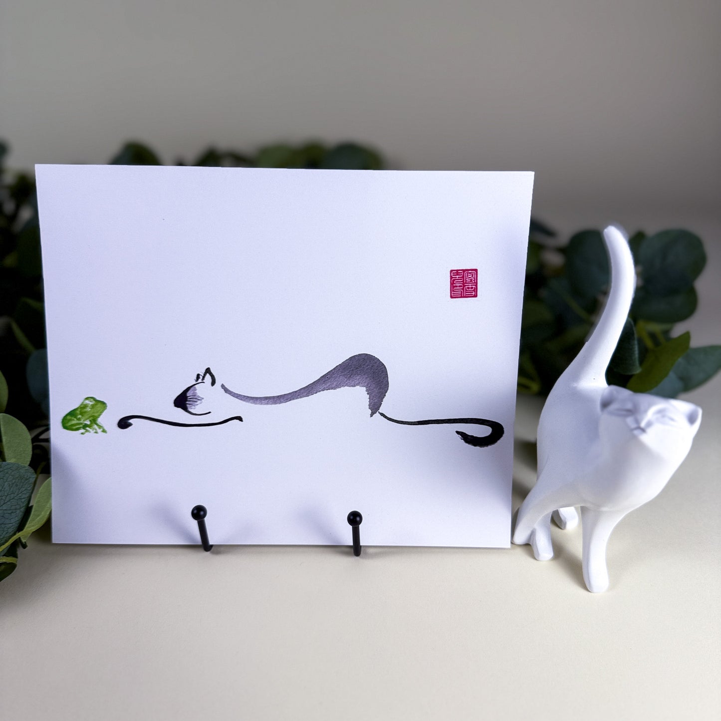 Frog Kiss Sumi-e Cat & Frog Art Print