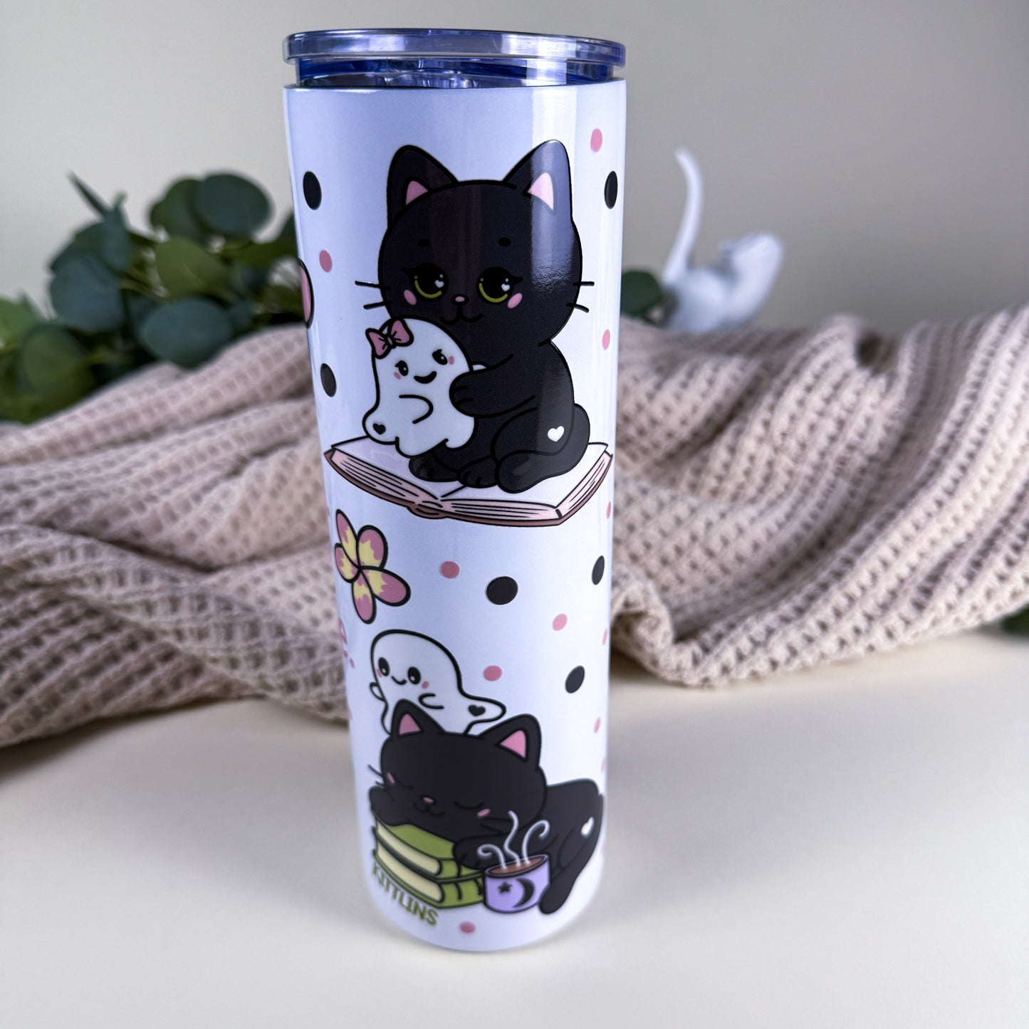 Ghosts & Cats "Read, Sip, Cuddle" 30 oz Tall Skinny Tumbler