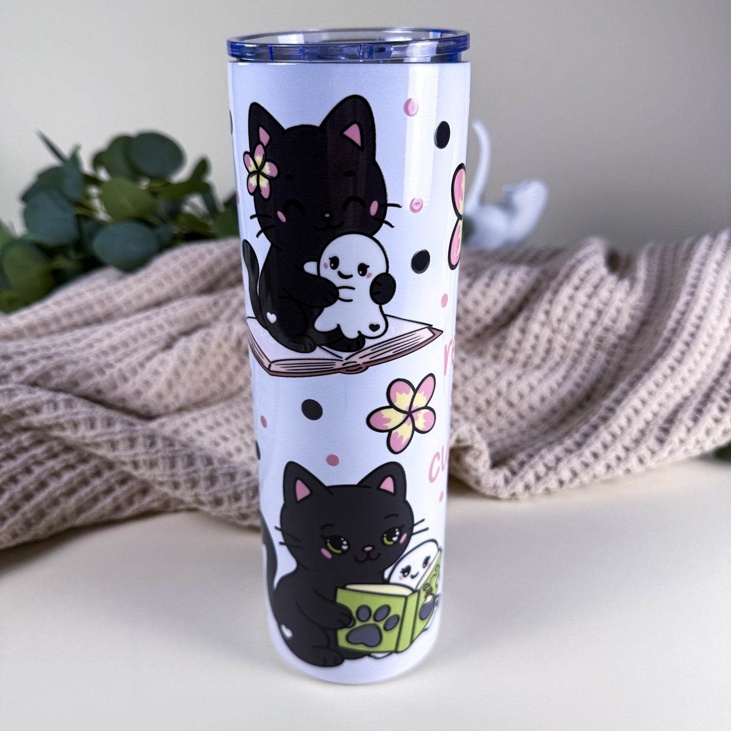 Ghosts & Cats "Read, Sip, Cuddle" 30 oz Tall Skinny Tumbler
